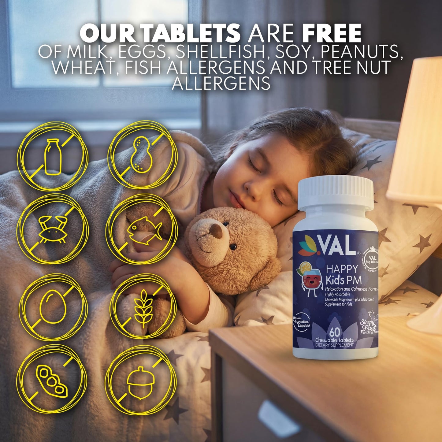 VAL Happy Kids PM – Sugar-Free Chewable Magnesium with Melatonin 60 Tablets