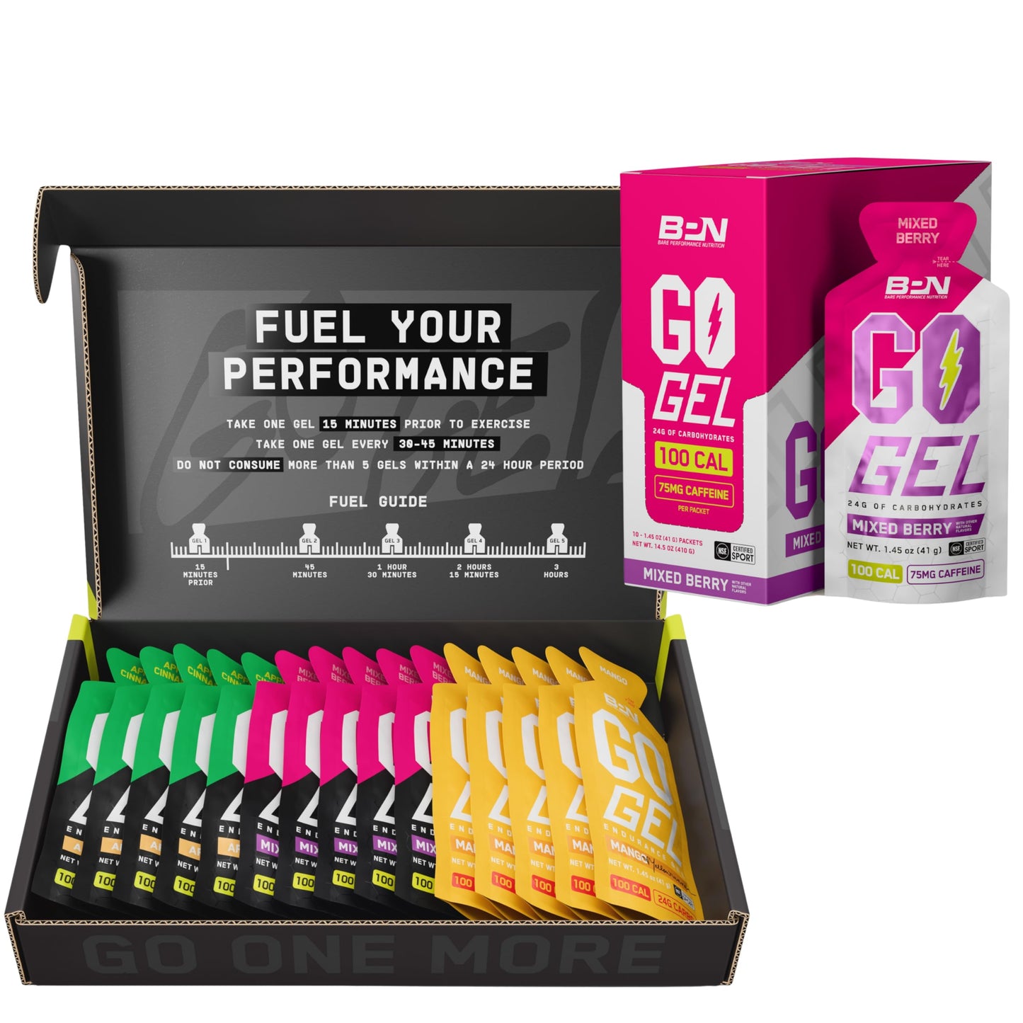 Bare Performance Nutrition BPN Go Gel Endurance – Mixed Berry Caffeinated Gel, 36.2