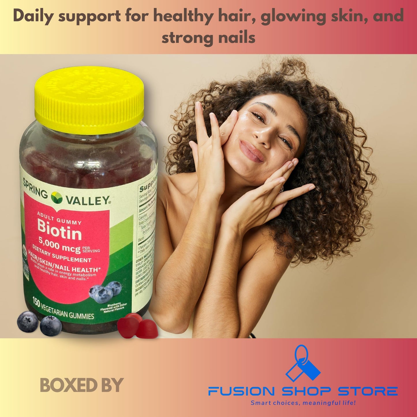 Fusion Shop Store Biotin 5000mcg Gummy, 150 Count