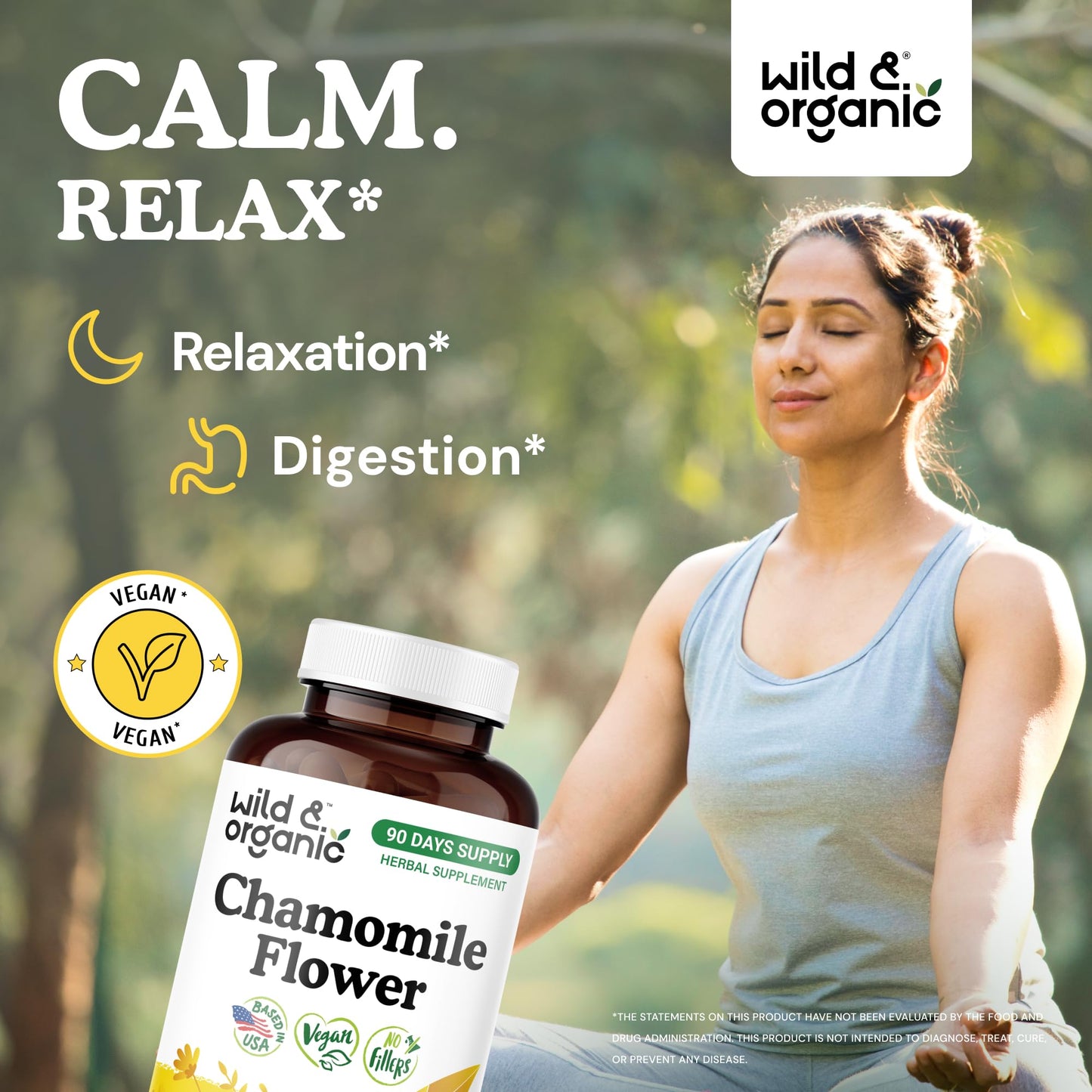 Wild & Organic Chamomile Capsules 800 mg - Relaxation Support, 180 Capsules