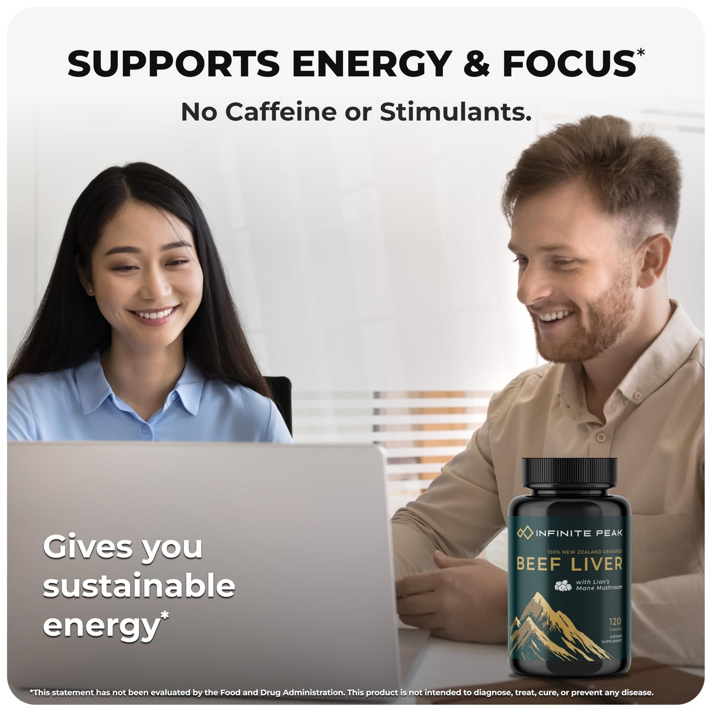 INFINITE PEAK Grass-Fed Beef Liver with Lion's Mane, 120 Capsules