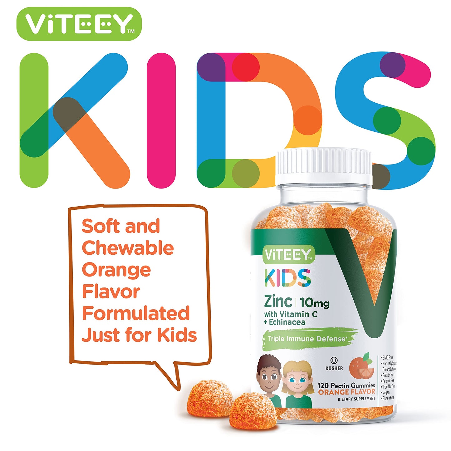 Viteey Zinc for Kids Gummies 10mg with Vitamin C & Echinacea, 120 Count