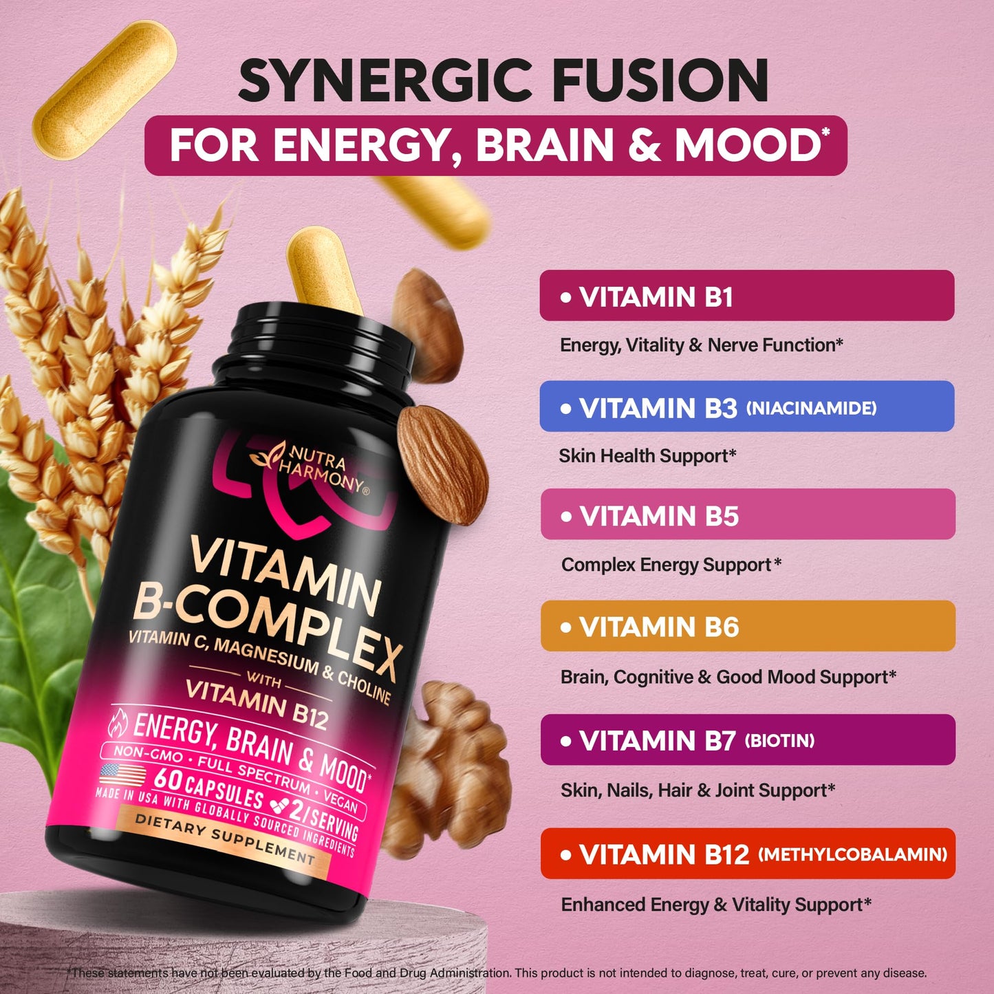 NUTRAHARMONY Vitamin B Complex Capsules, 60 Count