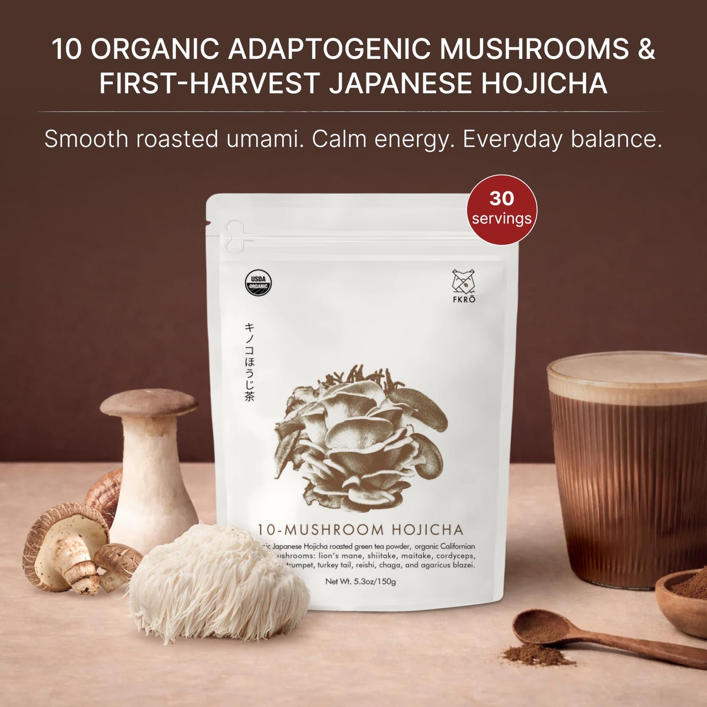FKRO Organic Mushroom Hojicha Powder 5.29 oz