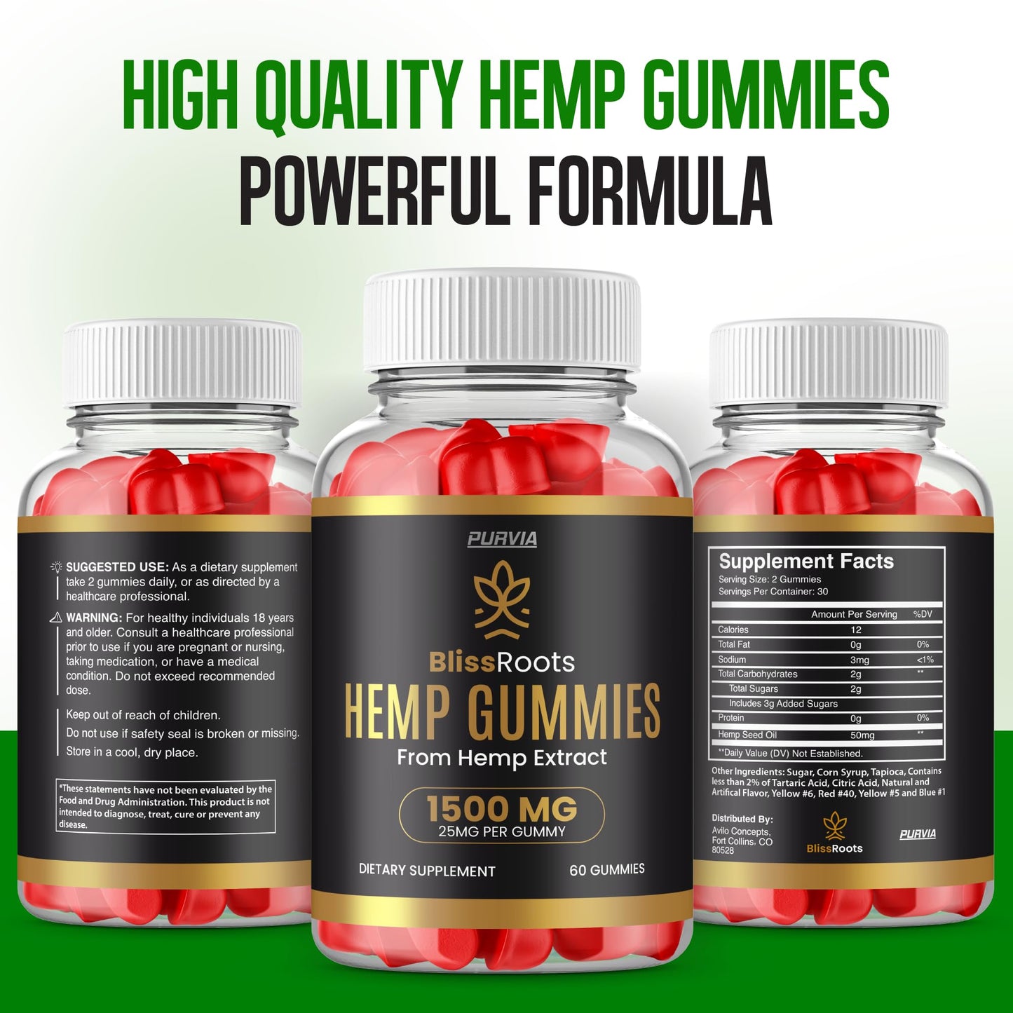 Purvia Bliss Roots Hemp Gummies, Gummy, 60 Count