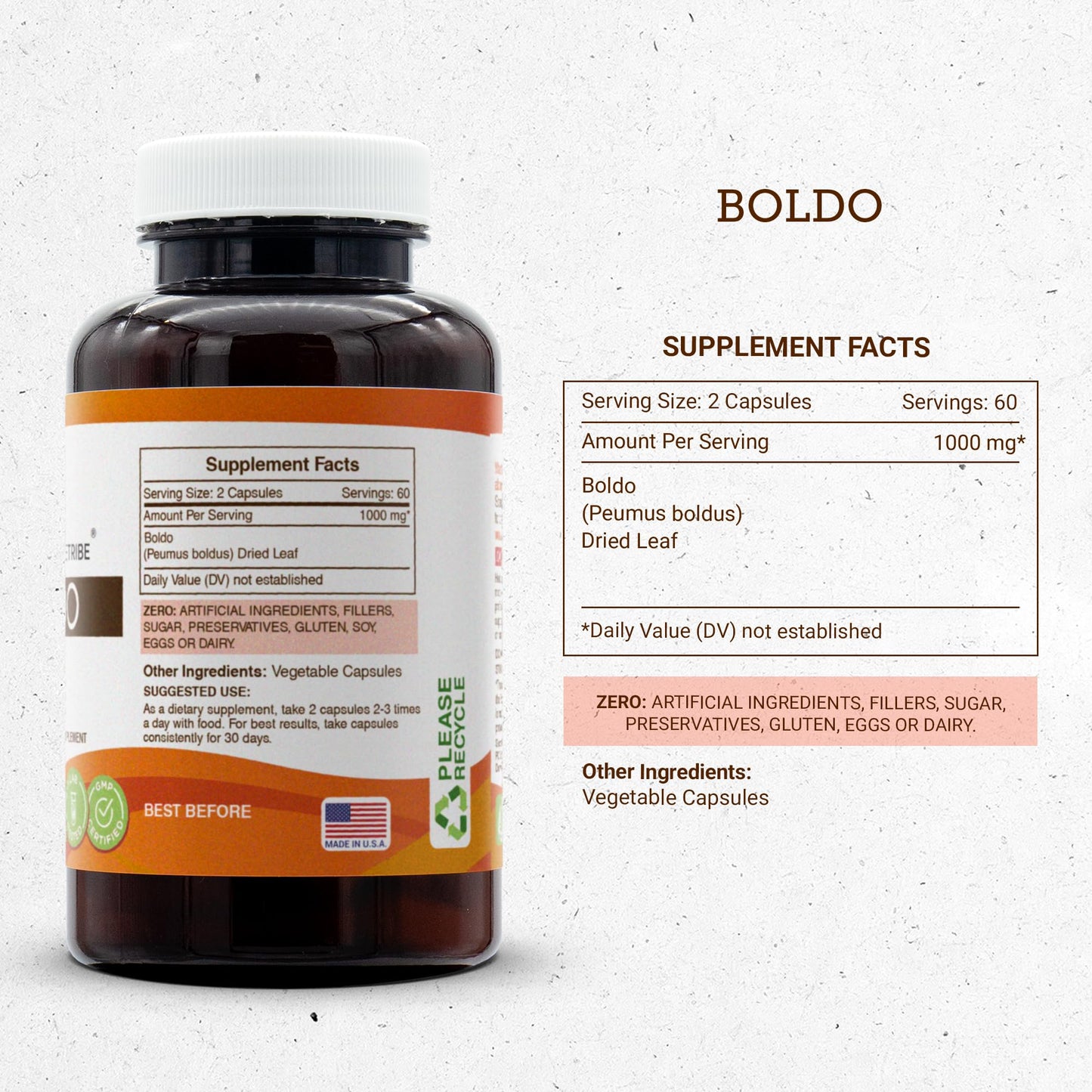 Secrets of the Tribe Boldo 1000 mg Capsules, 120 Count