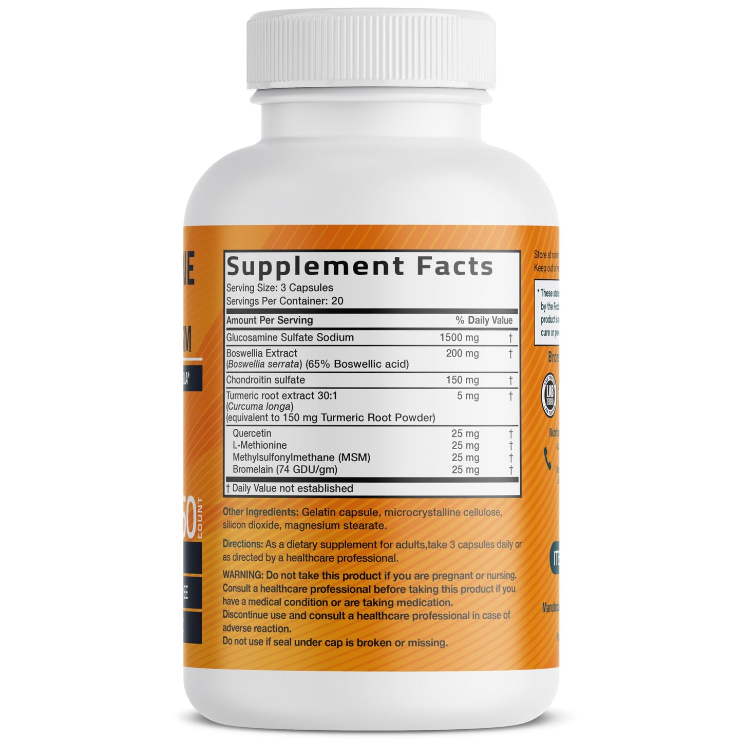 Bronson Glucosamine Chondroitin Turmeric & MSM Advanced Joint & Cartilage Formula, Supports Healthy Joints, Mobility & Cartilage - Non-GMO, 60 Capsules