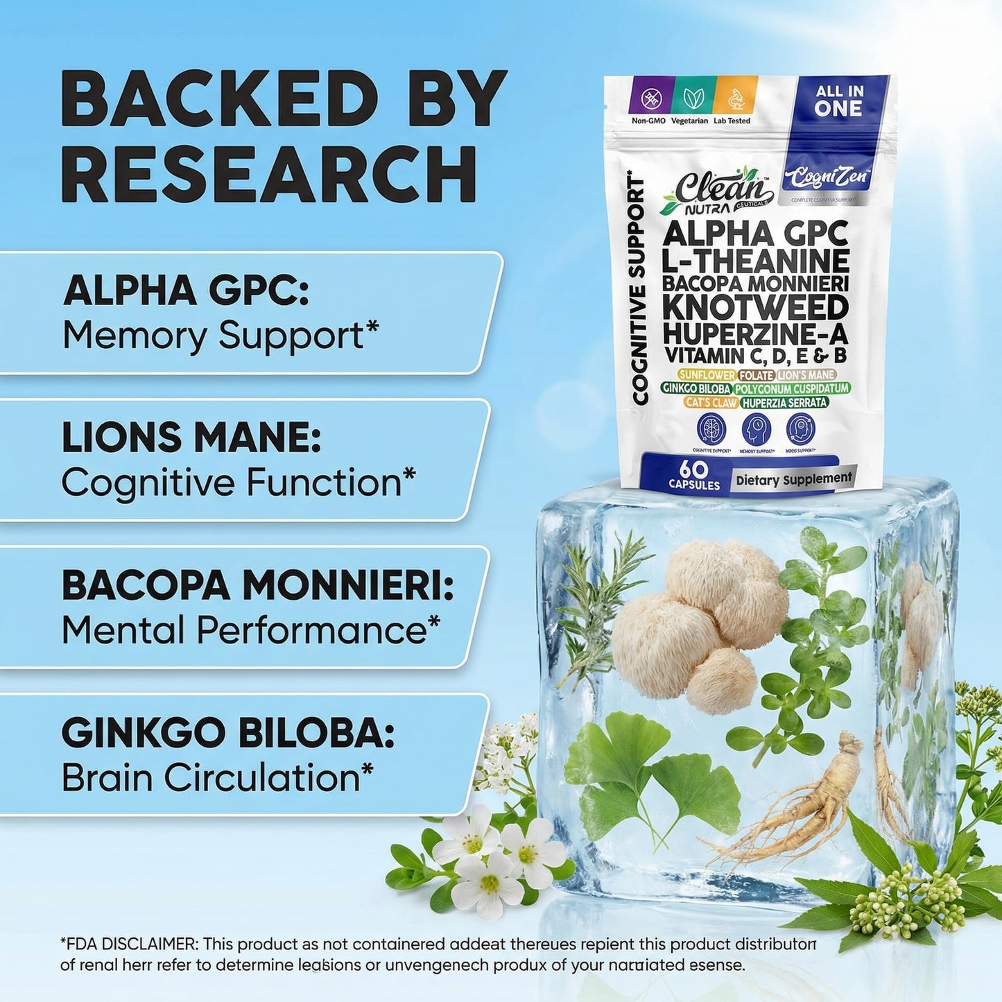 Clean Nutraceuticals Alpha GPC 600mg Supplement 60 Capsules
