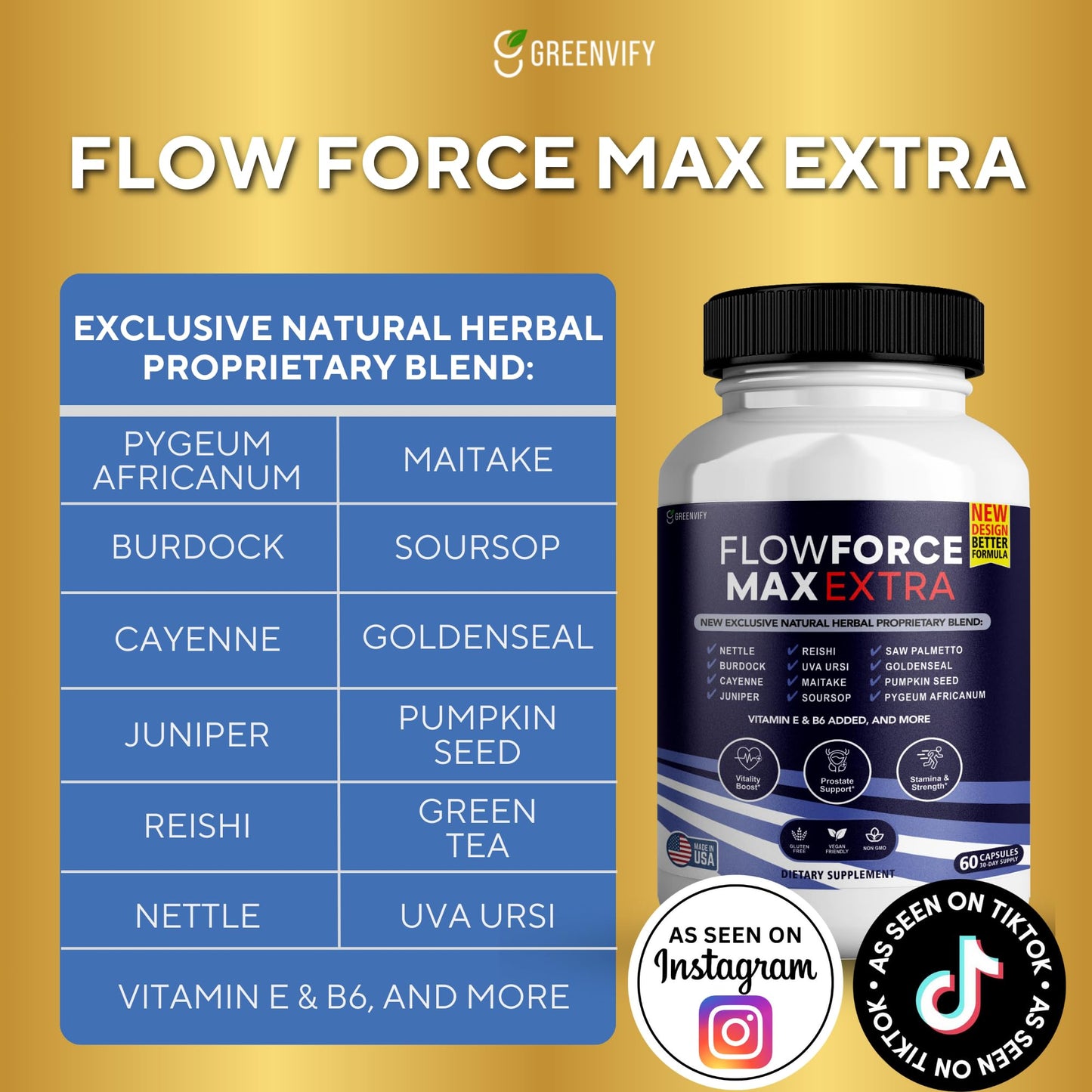 GREENVIFY Flow Force Max Extra Prostate Supplements for Men, 180 Capsules