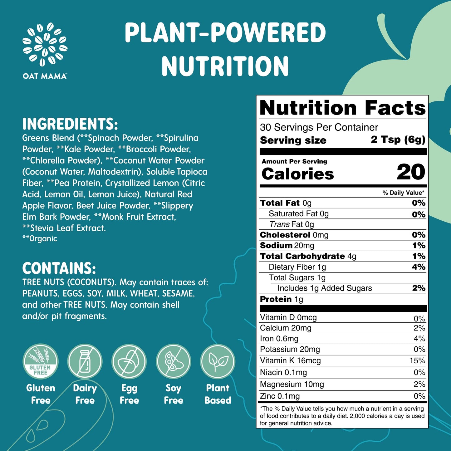 OAT MAMA Mama Greens Superfoods Booster Powder 6.35 Ounce