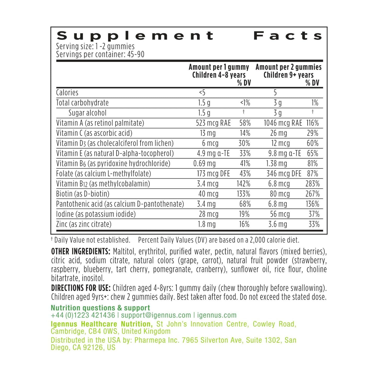 Igennus Methylated Kids Multivitamin Gummies 540 Gummies