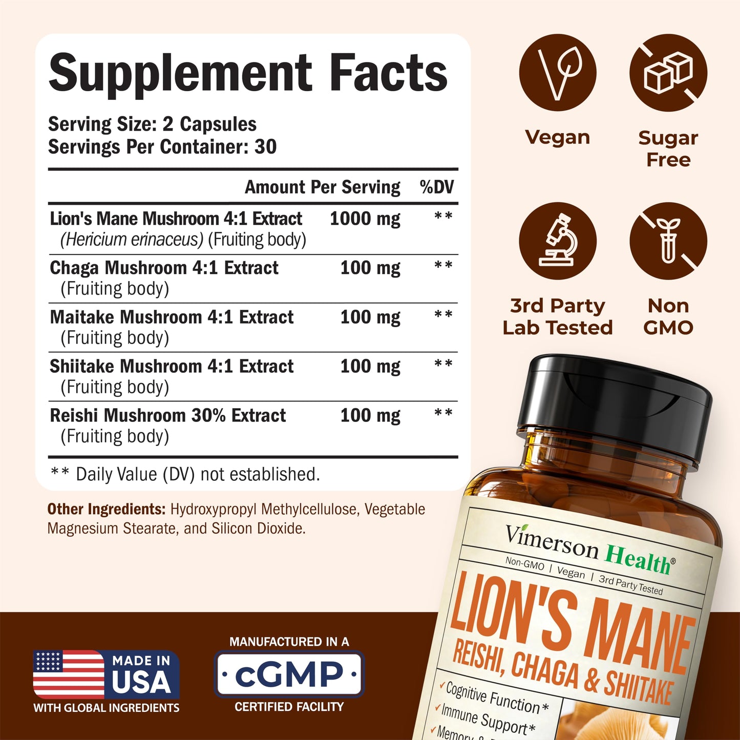 Vimerson Health Lions Mane Supplement Capsule 60 Count