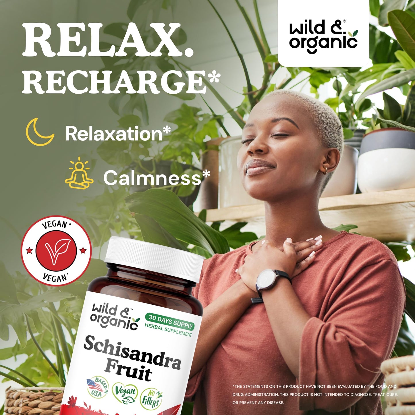 Wild & Organic Schisandra Supplement Capsules 1000 mg - Mood & Relaxation Support - Schisandra Berry Powder Extract - Vegan, No Fillers, Non-GMO - 60 Count