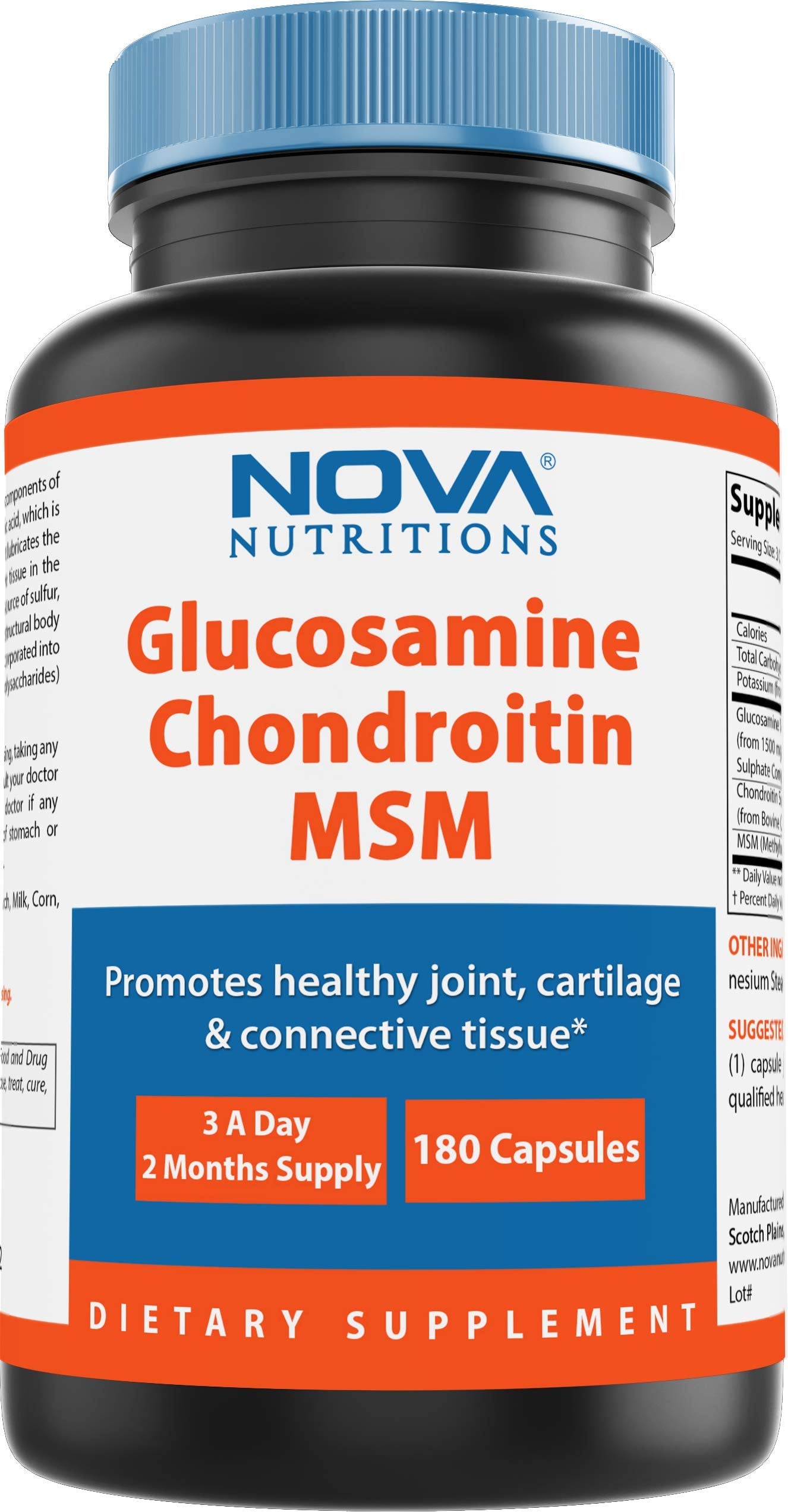 Nova Nutritions Triple Strength Glucosamine Chondroitin MSM Capsules, 180 Count