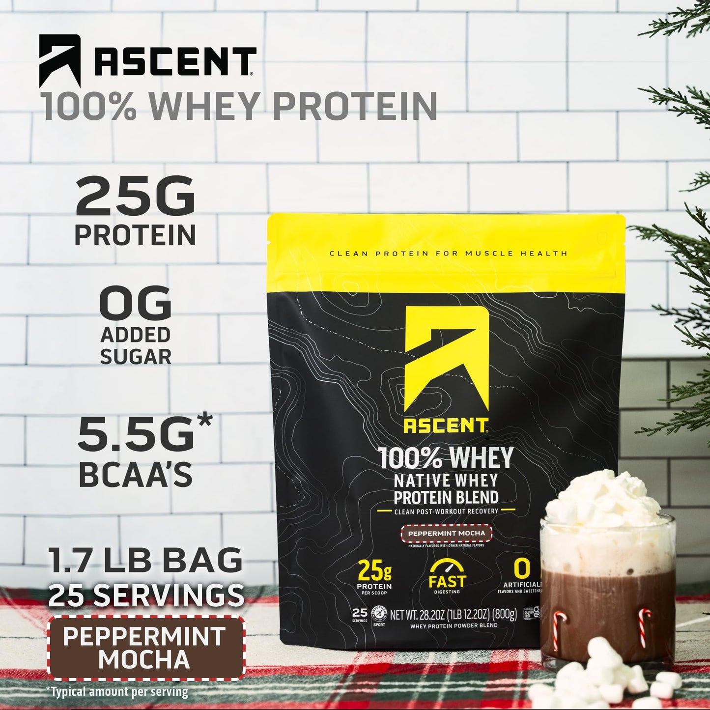 Ascent 100% Whey Protein Powder, 1.7 lb