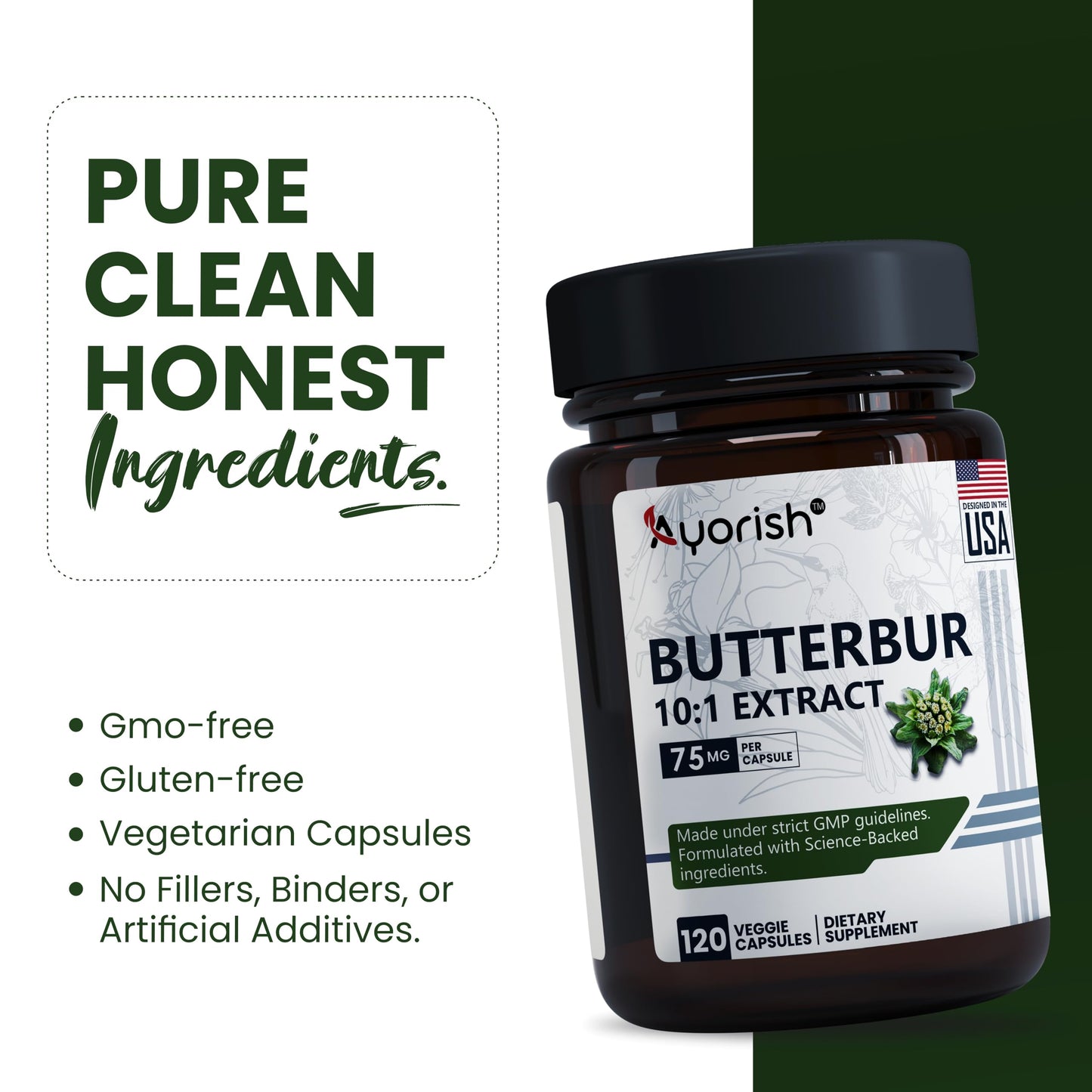 Ayorish Butterbur Capsules 75mg 120 Count 10:1 Extract