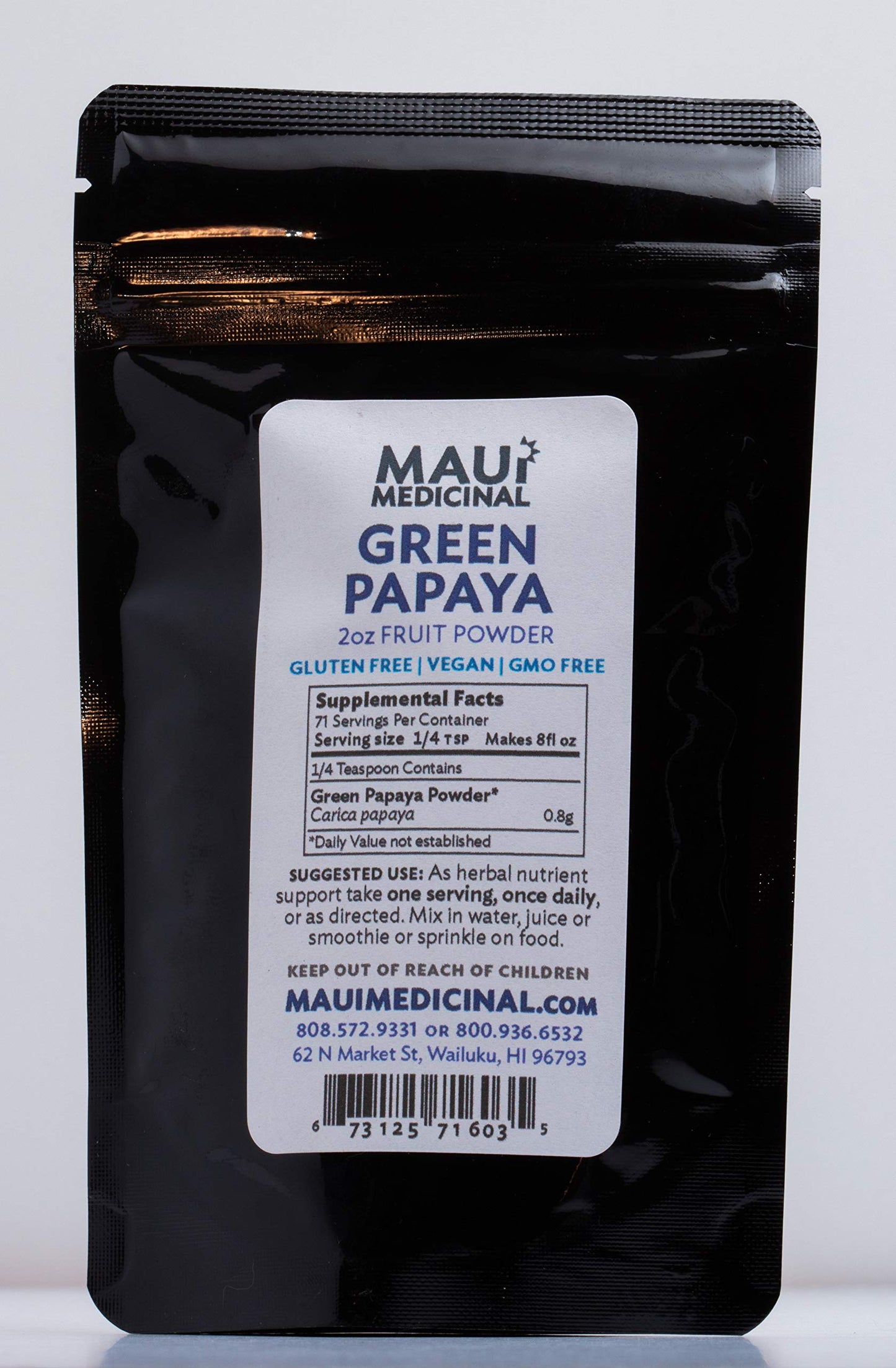 Maui Medicinal Herbs Green Papaya Fruit Powder 2oz Zip-Pouch, 2