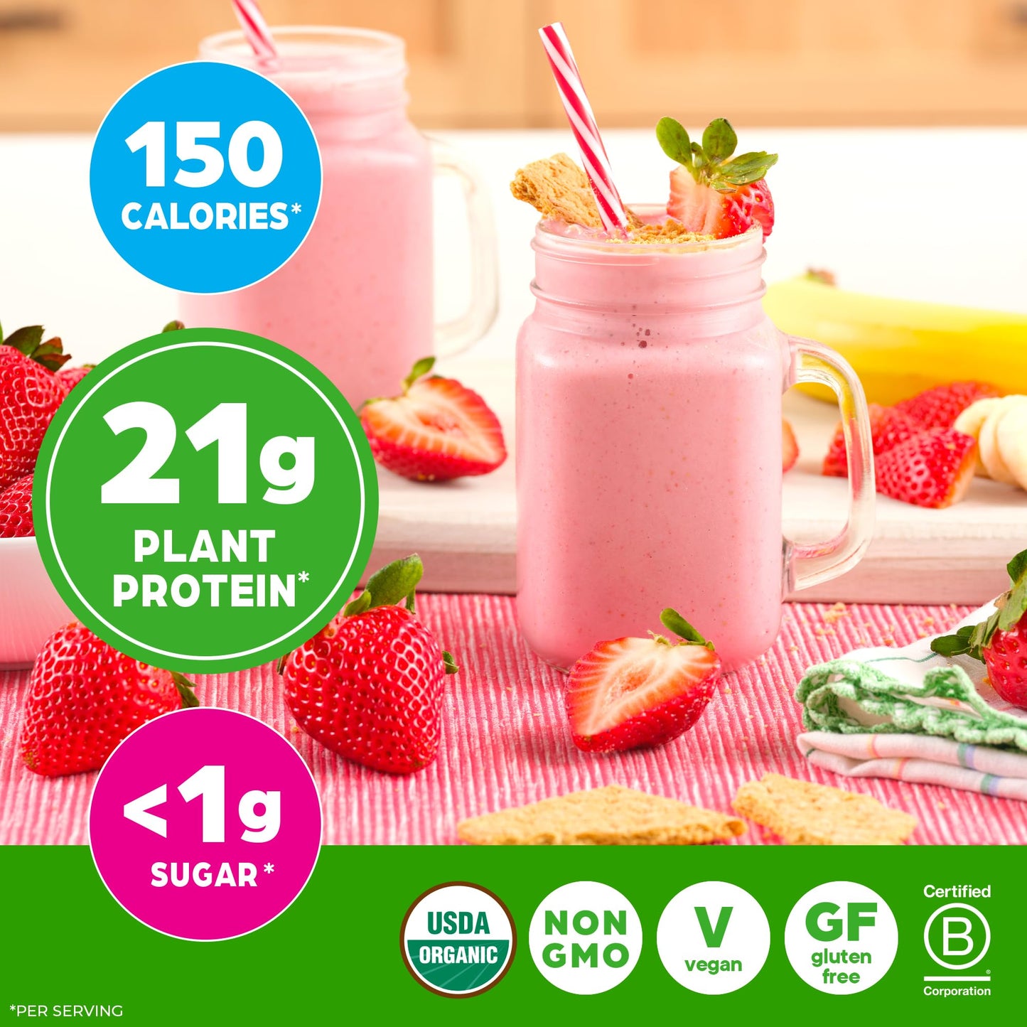 Orgain Organic Vegan Protein Powder Strawberries & Cream 32.48 oz