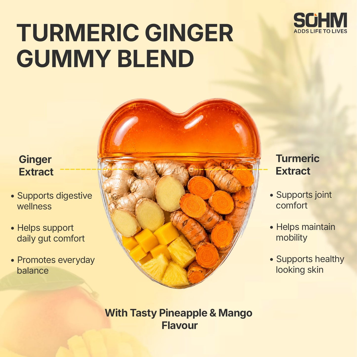 SOHM Turmeric Ginger Gummies for Joint Support, Skin Health & Daily Wellness, 60 Gummies