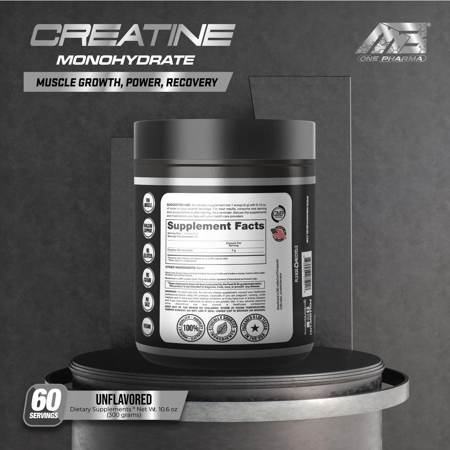 MB One Pharma Creatine Monohydrate Micronized Powder, 10.6 Ounce