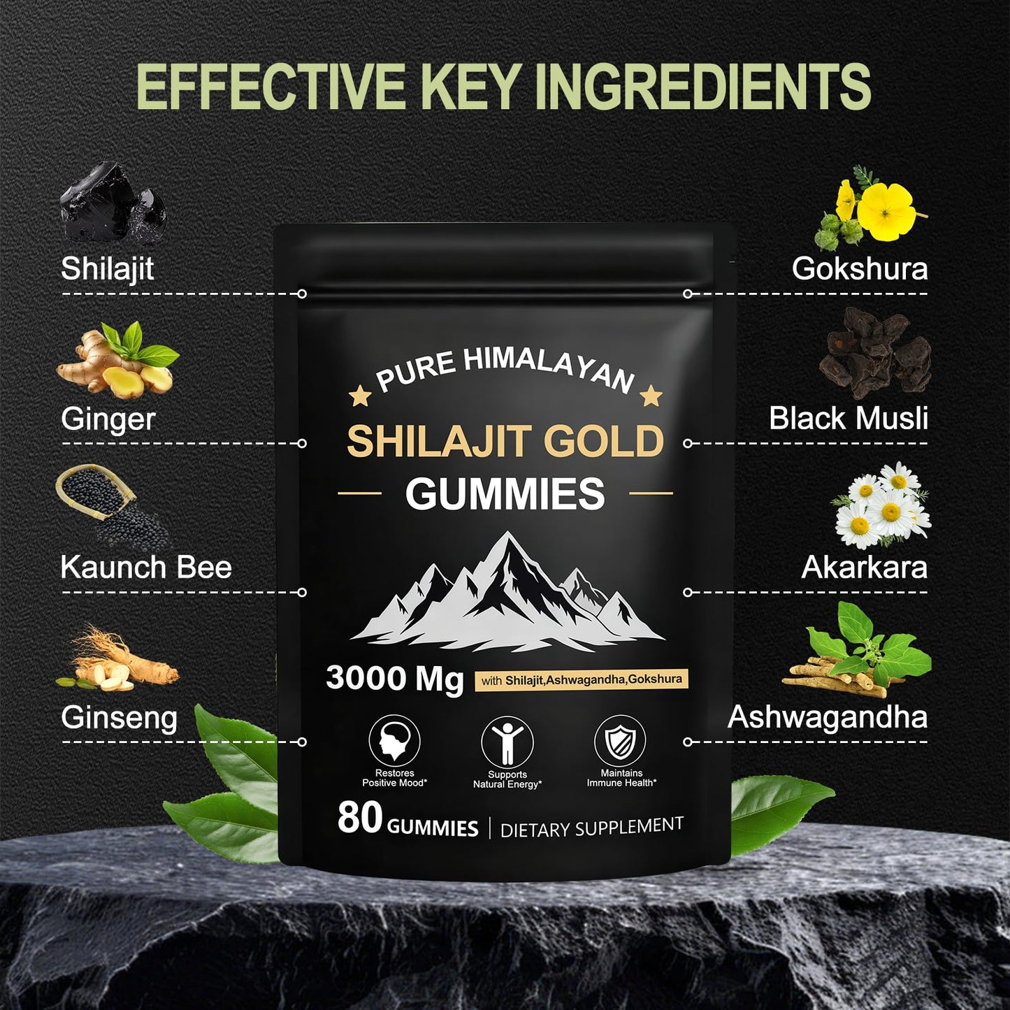 Tideon Shilajit Gummies for Men & Women, Rich in Ashwagandha Gaulshura Fulvic Acid 85 Micronutrients, No Added Sugar Non-GMO 100% Natural Organic, Energy Support & Overall Health, 80 Gummies