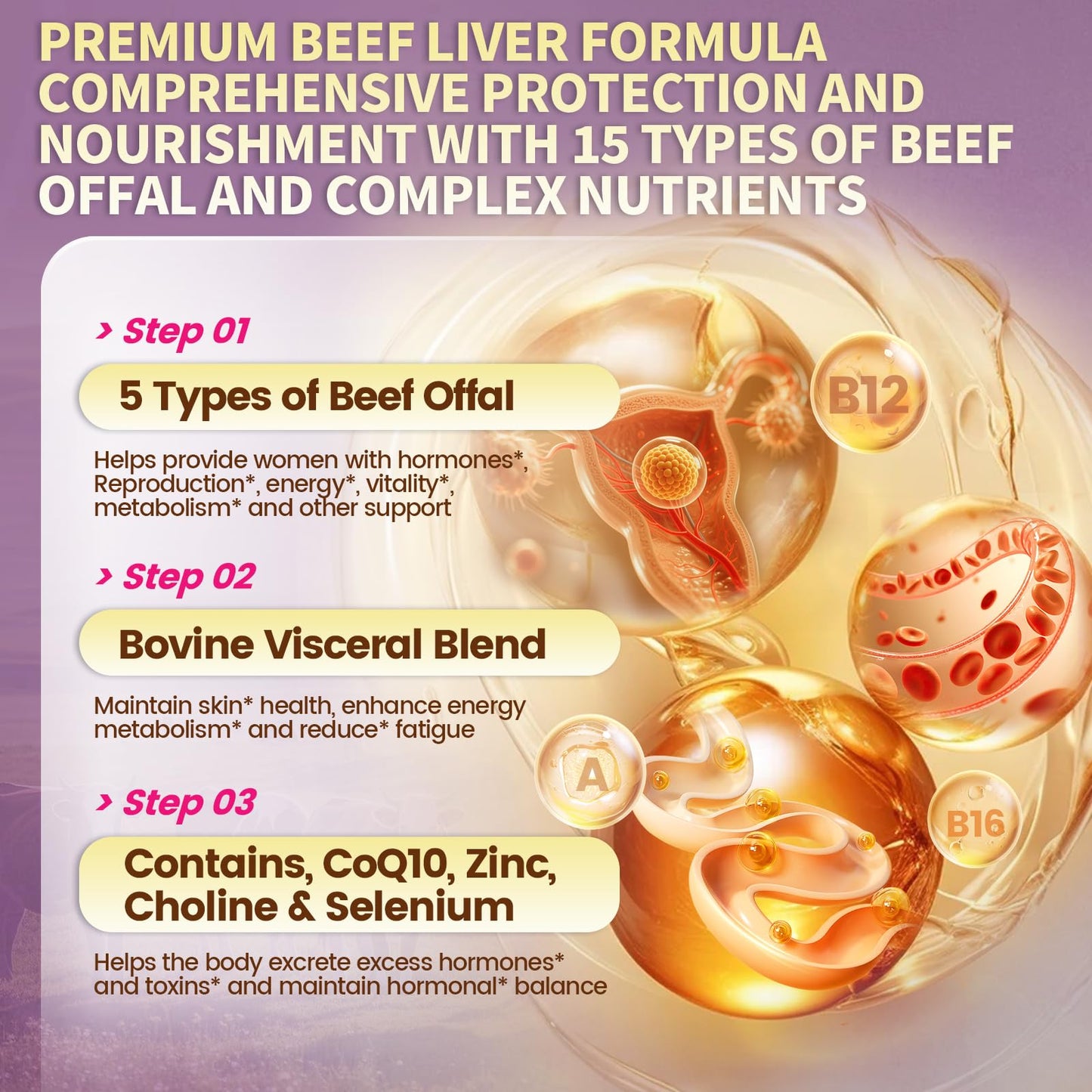 VivoNu Beef Organ Supplement for Women, 180 Capsules
