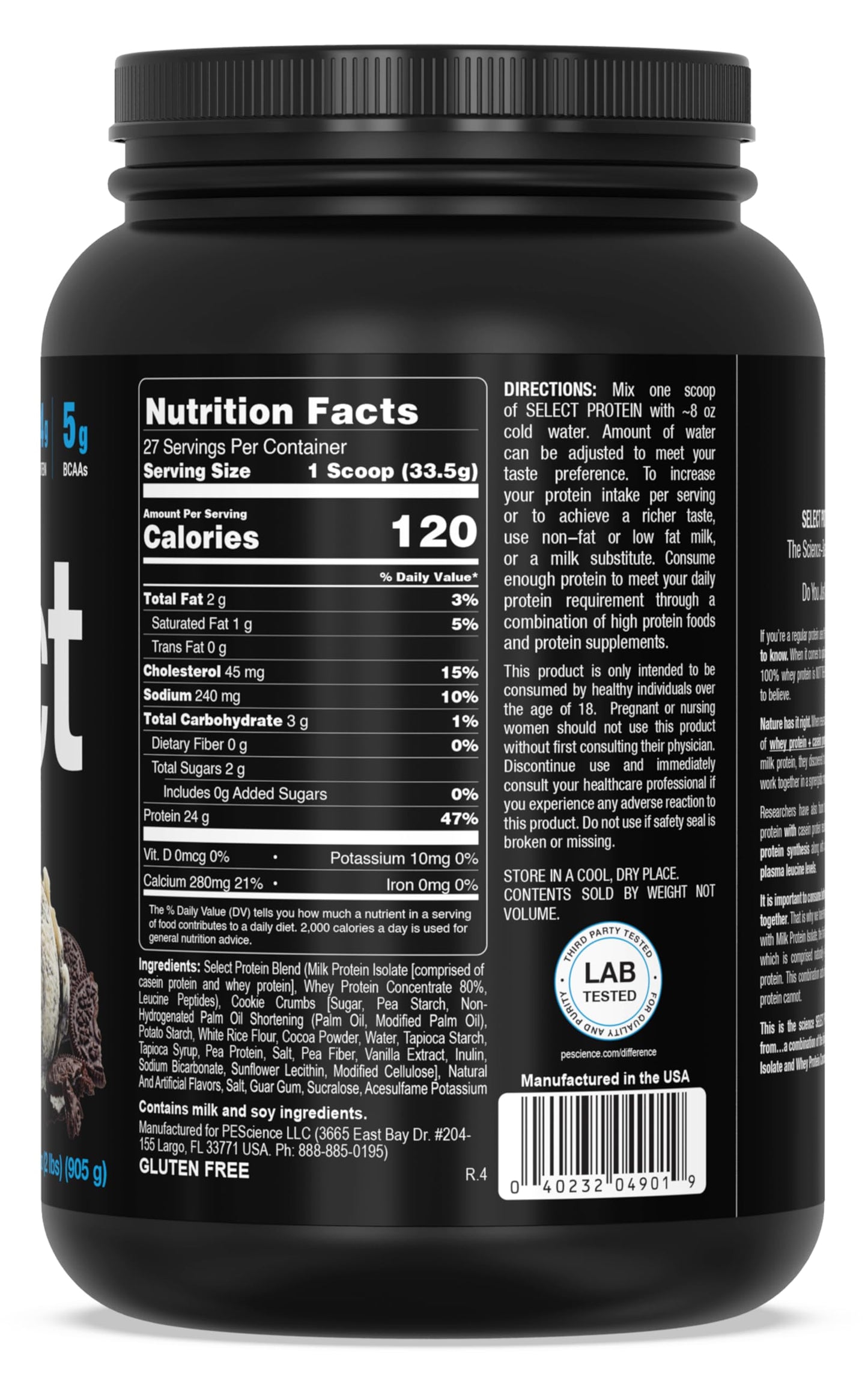 PEScience Select Protein Powder, Whey and Casein Blend, Cookies and Cream 32 Servings