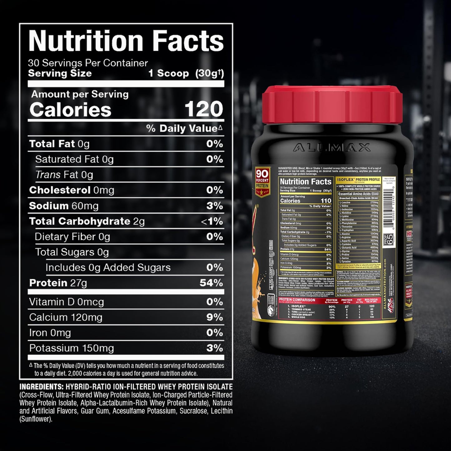 ALLMAX ISOFLEX Pure Whey Isolate Protein Powder, 2 lb, 32 Servings