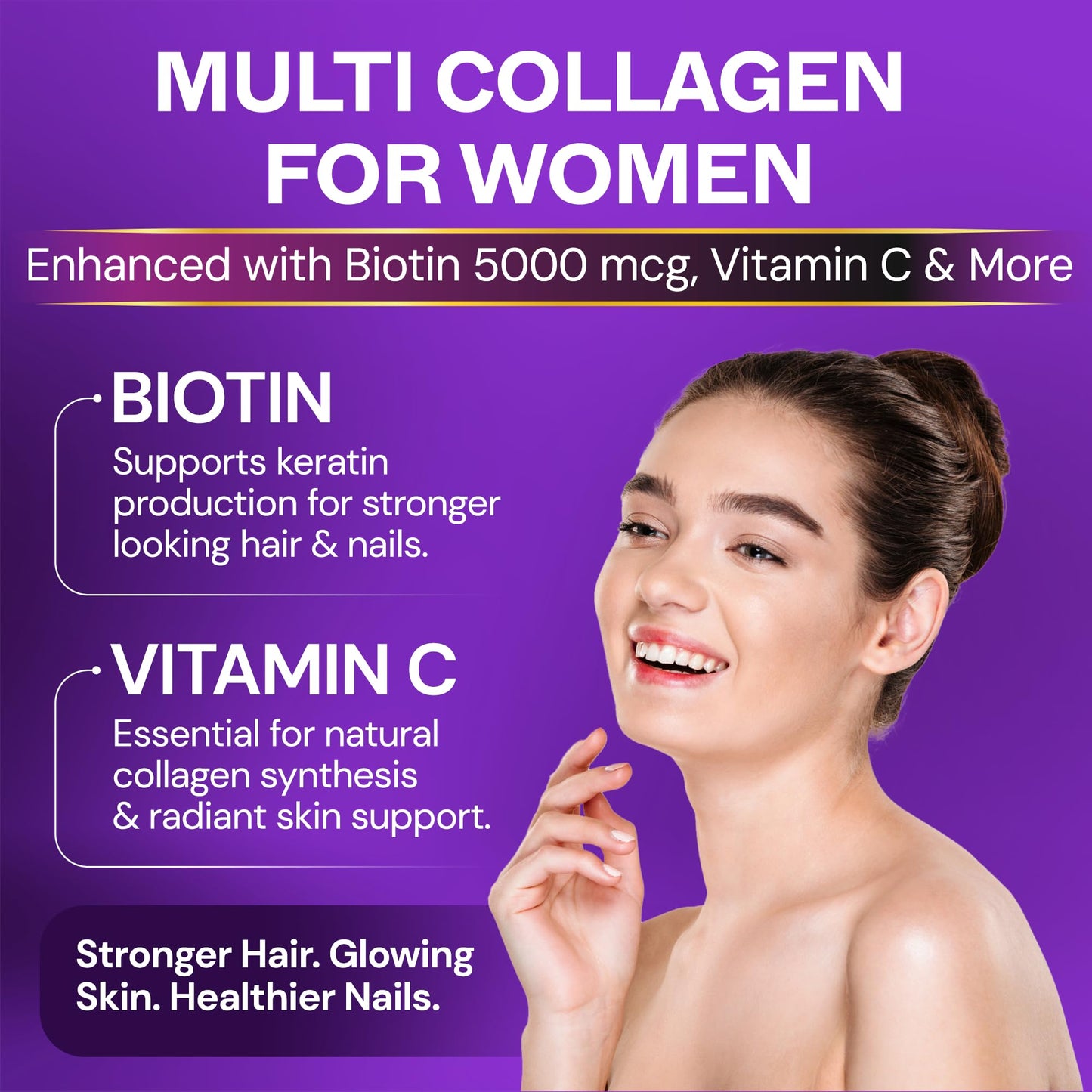 StrongVit Multi Collagen for Women with Biotin, Hyaluronic Acid, CoQ10, Vitamin C, D3 & Zinc – Hair, Skin, Nails – Hydrolyzed Collagen Peptides Type I–X – Capsules, 120 Capsules