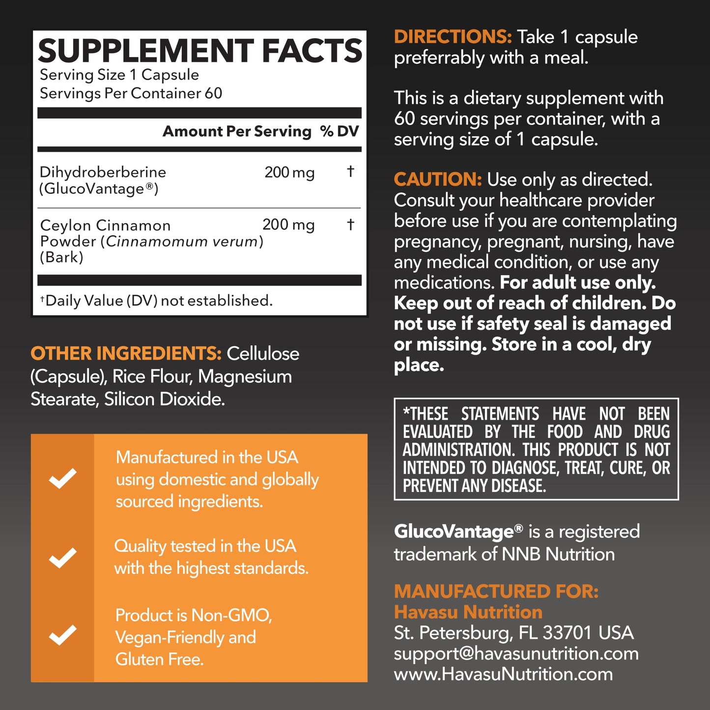 HAVASU NUTRITION Dihydroberberine 200mg from Patented GlucoVantage, 60 Capsules