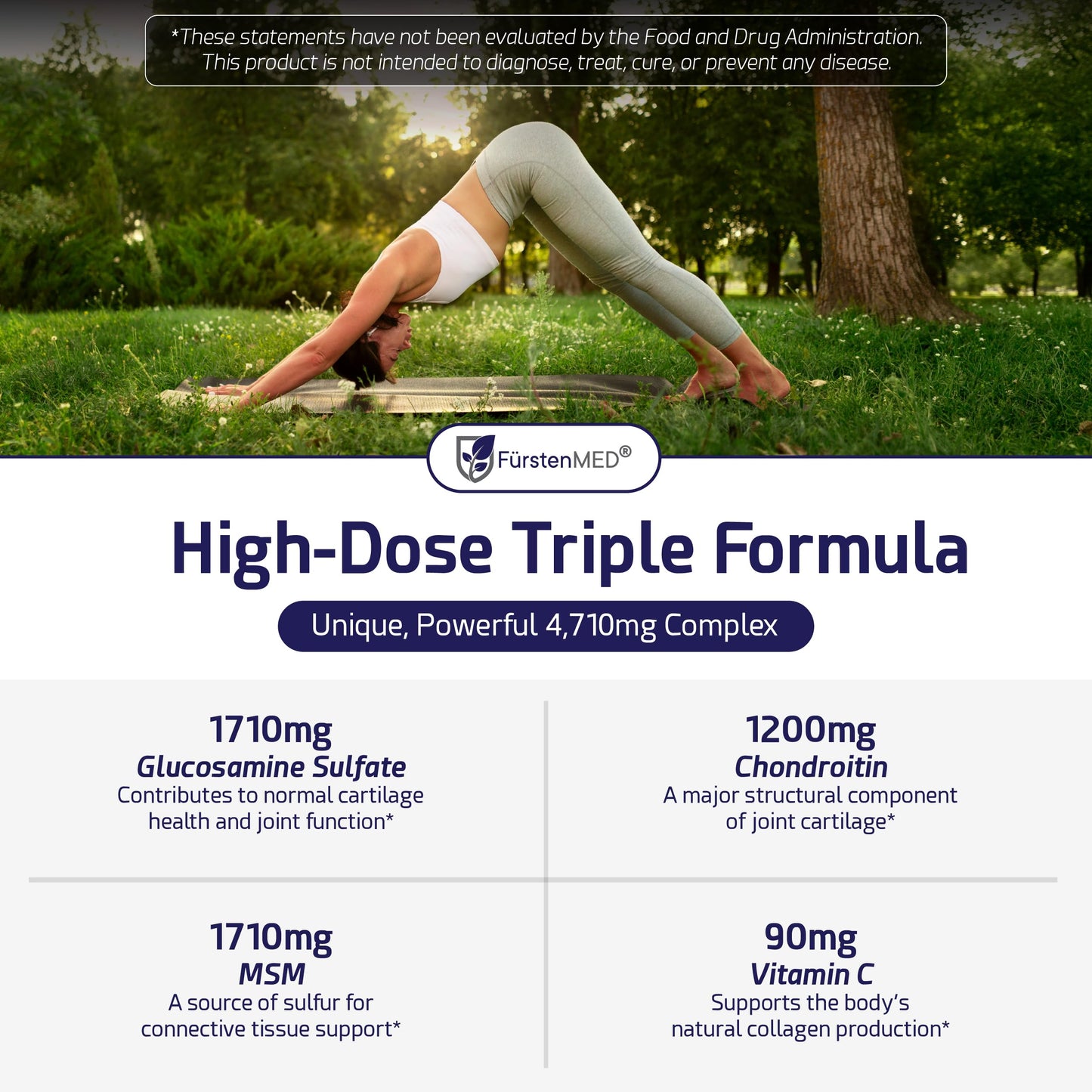 FürstenMED Glucosamine 1710mg + Chondroitin 1200mg + MSM 1710mg + Vitamin C High-Dose Supplement 4-in-1 Complex 180 Capsules
