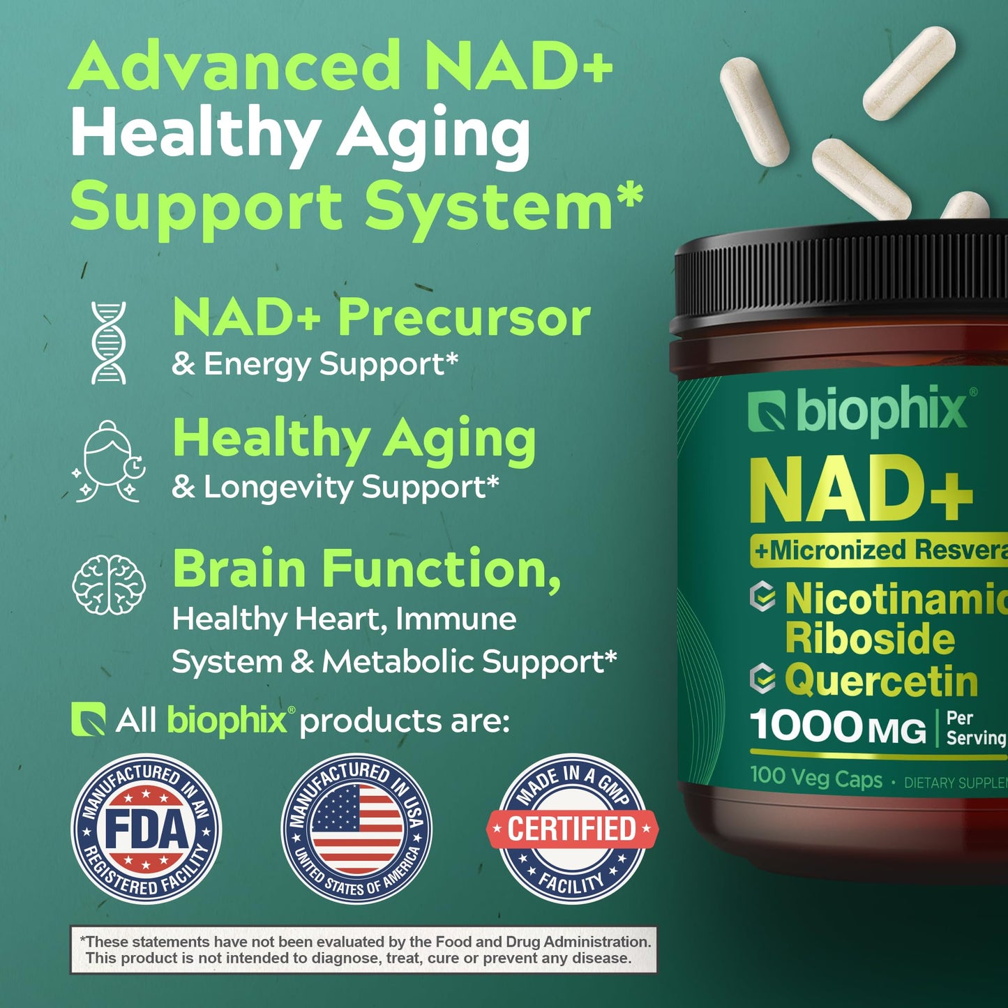 Biophix NAD+ Liposomal Supplement for Women & Men Capsule 100 Count