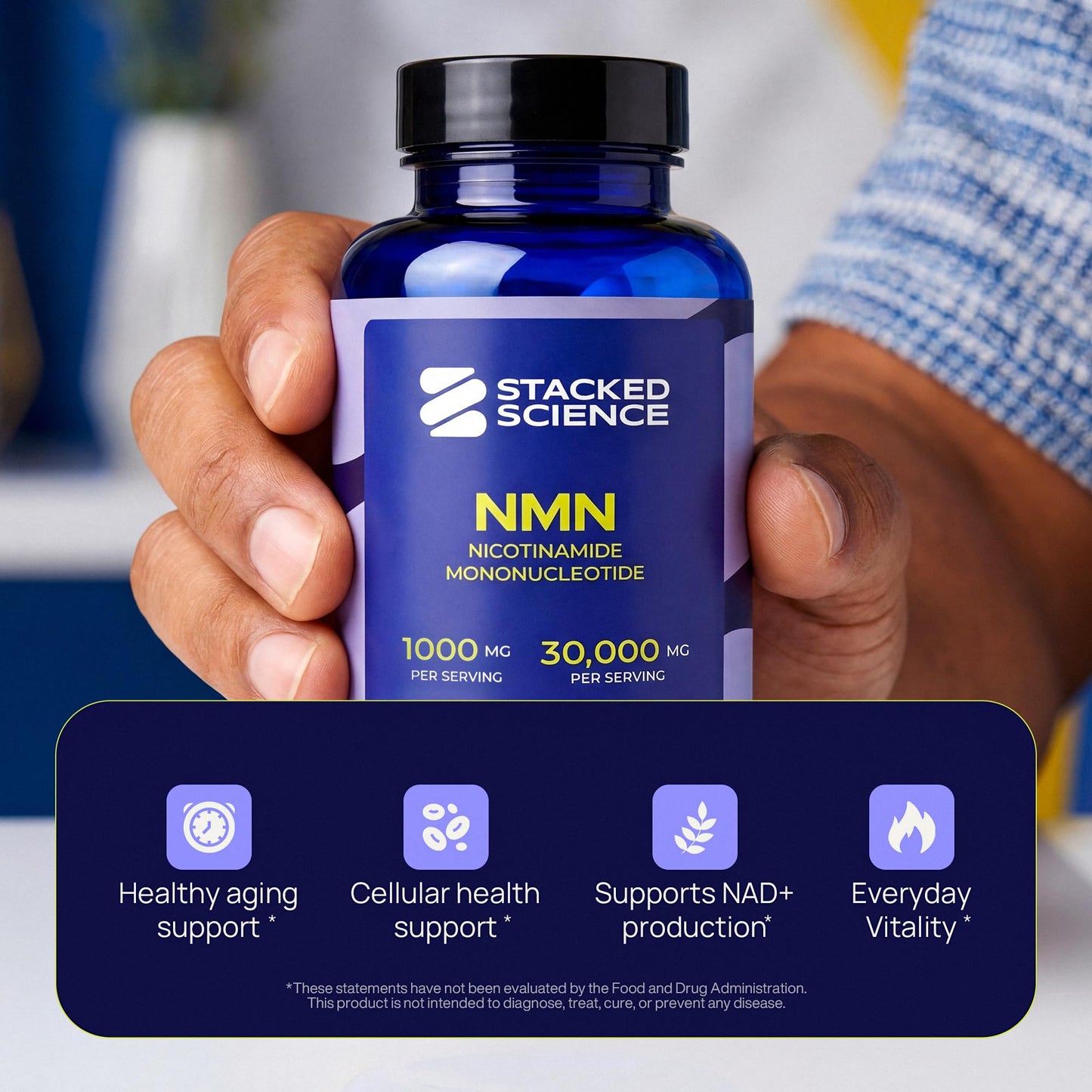 Stacked Science NMN 1000mg Nicotinamide Mononucleotide Supplement Capsule, 60 Capsules