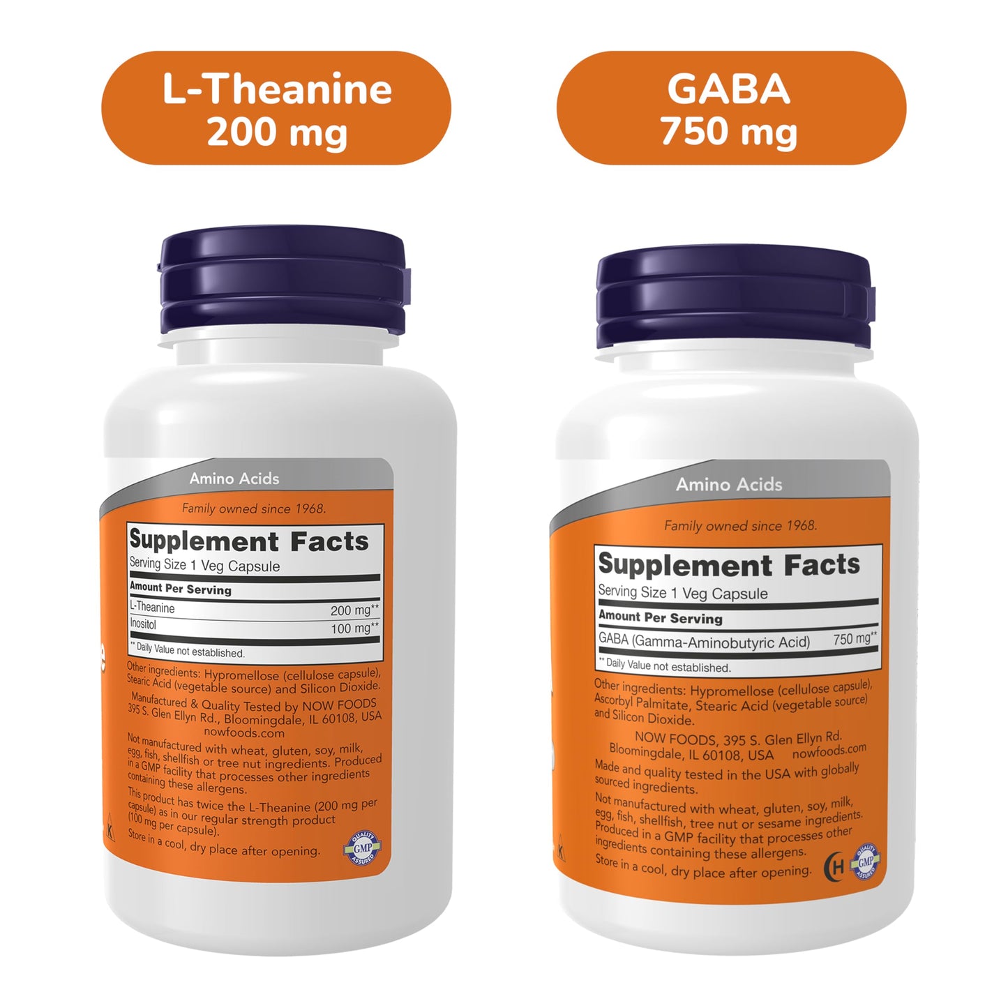 NOW Foods L-Theanine 200 mg with Inositol and GABA 750 mg Veg Capsules, 220 Count