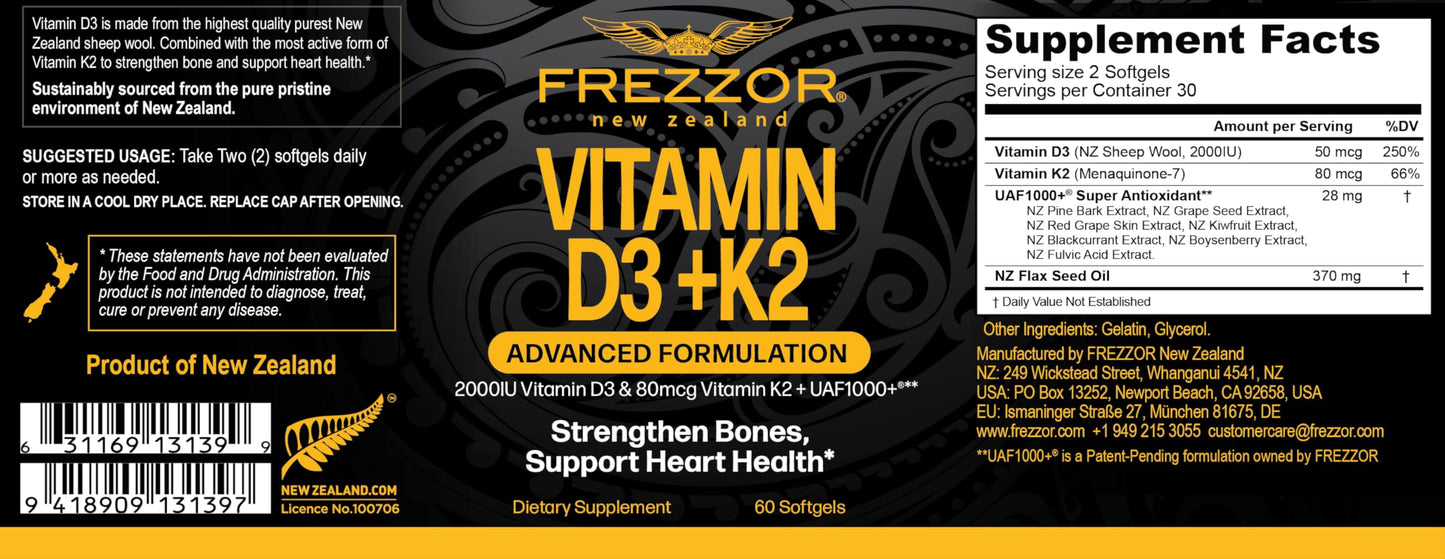 FREZZOR Vitamin D3 and K2 Softgels 360
