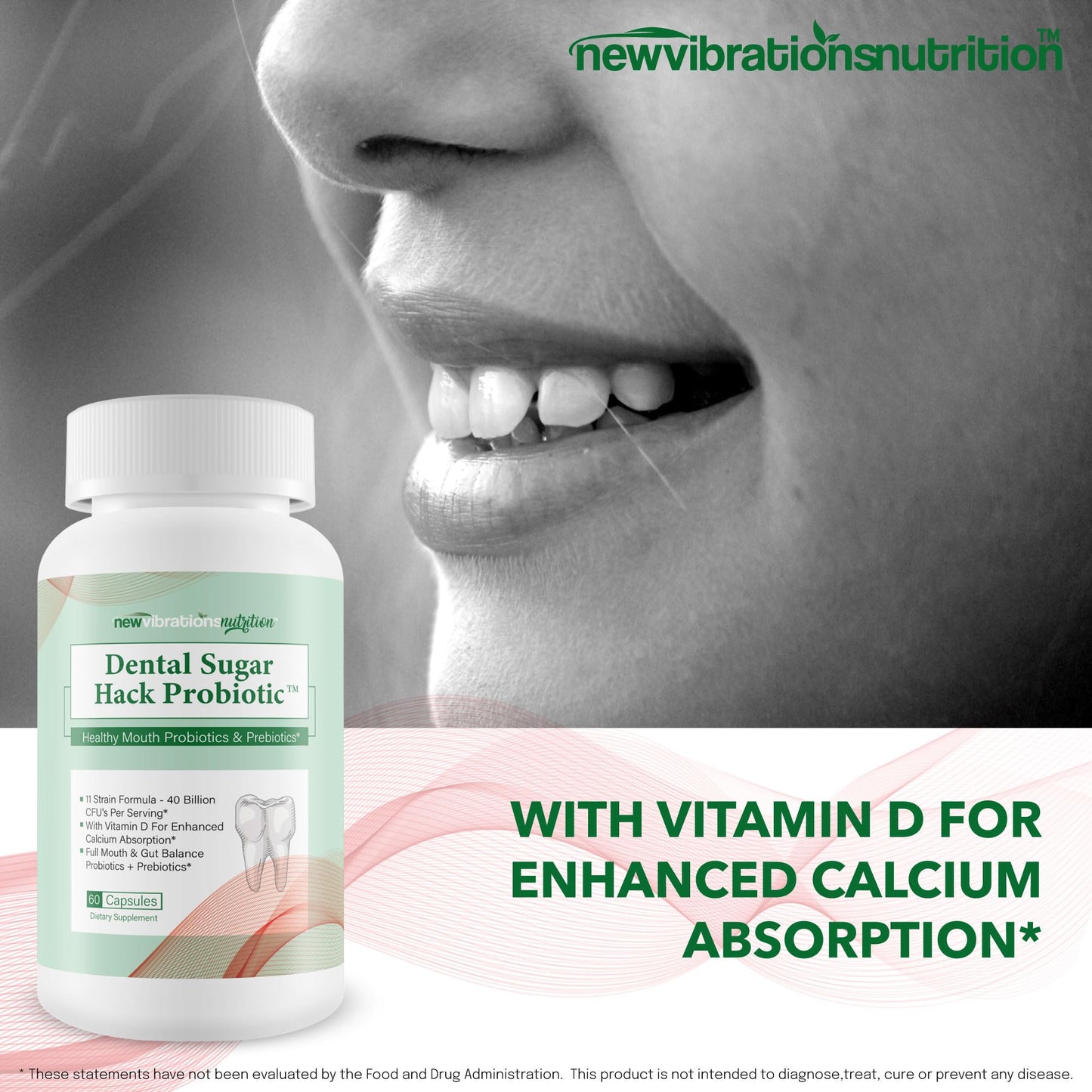 New Vibrations Nutrition Dental Sugar Hack Probiotic Capsule 60 Count
