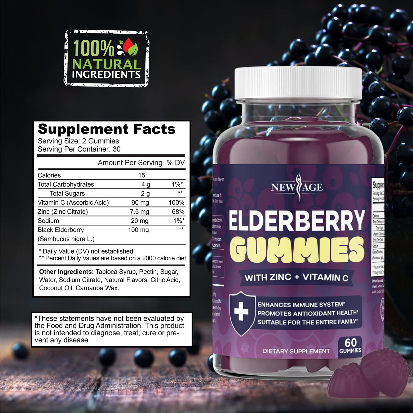 NEW AGE Premium Elderberry Gummies, 120 Gummies