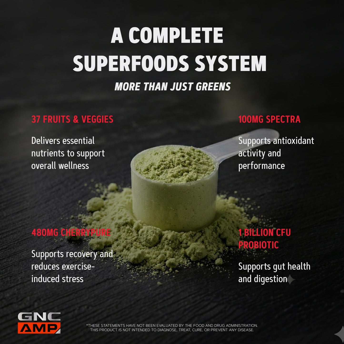 GNC AMP Amplified Greens Superfoods Performance Blend - Vegan Athlete Superfood Drink - Blueberry Pomegranate, Powder, 30 Servings