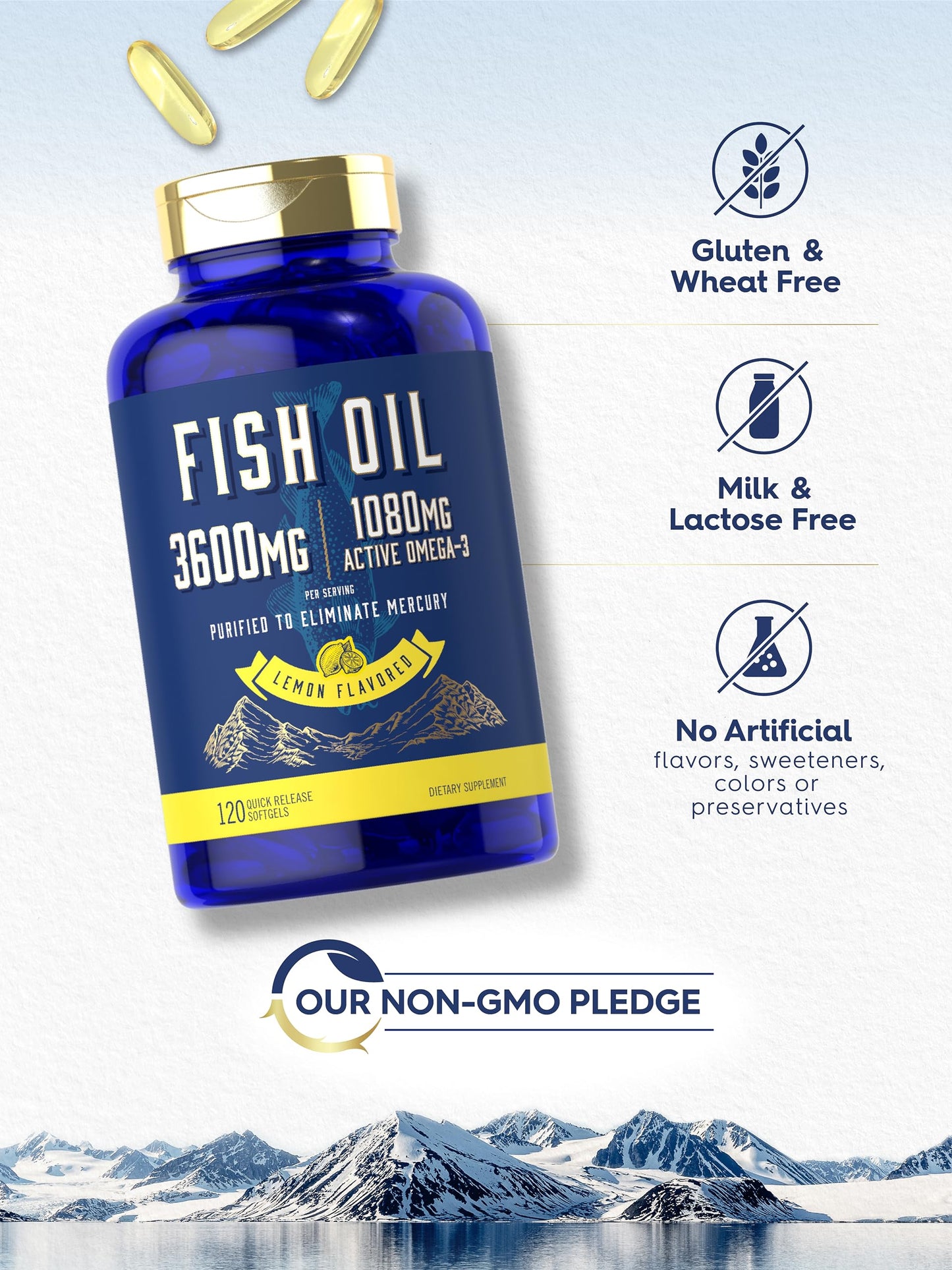 Carlyle Fish Oil 3600mg | 1080mg Omega-3 Softgels, 120 Count