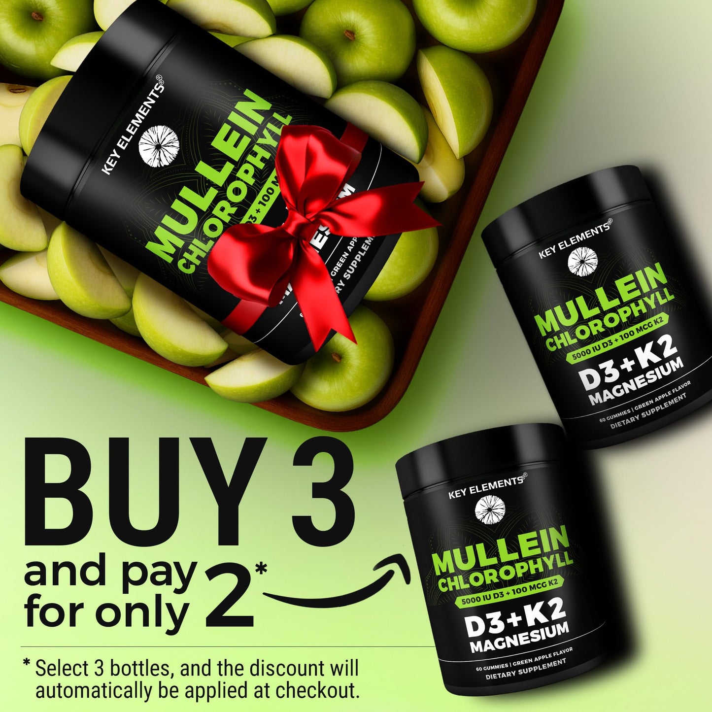 KEY ELEMENTS Mullein Gummies with Chlorophyll, Vitamin D3 5000 IU & Vitamin K2 100 MCG Gummy 60 Count