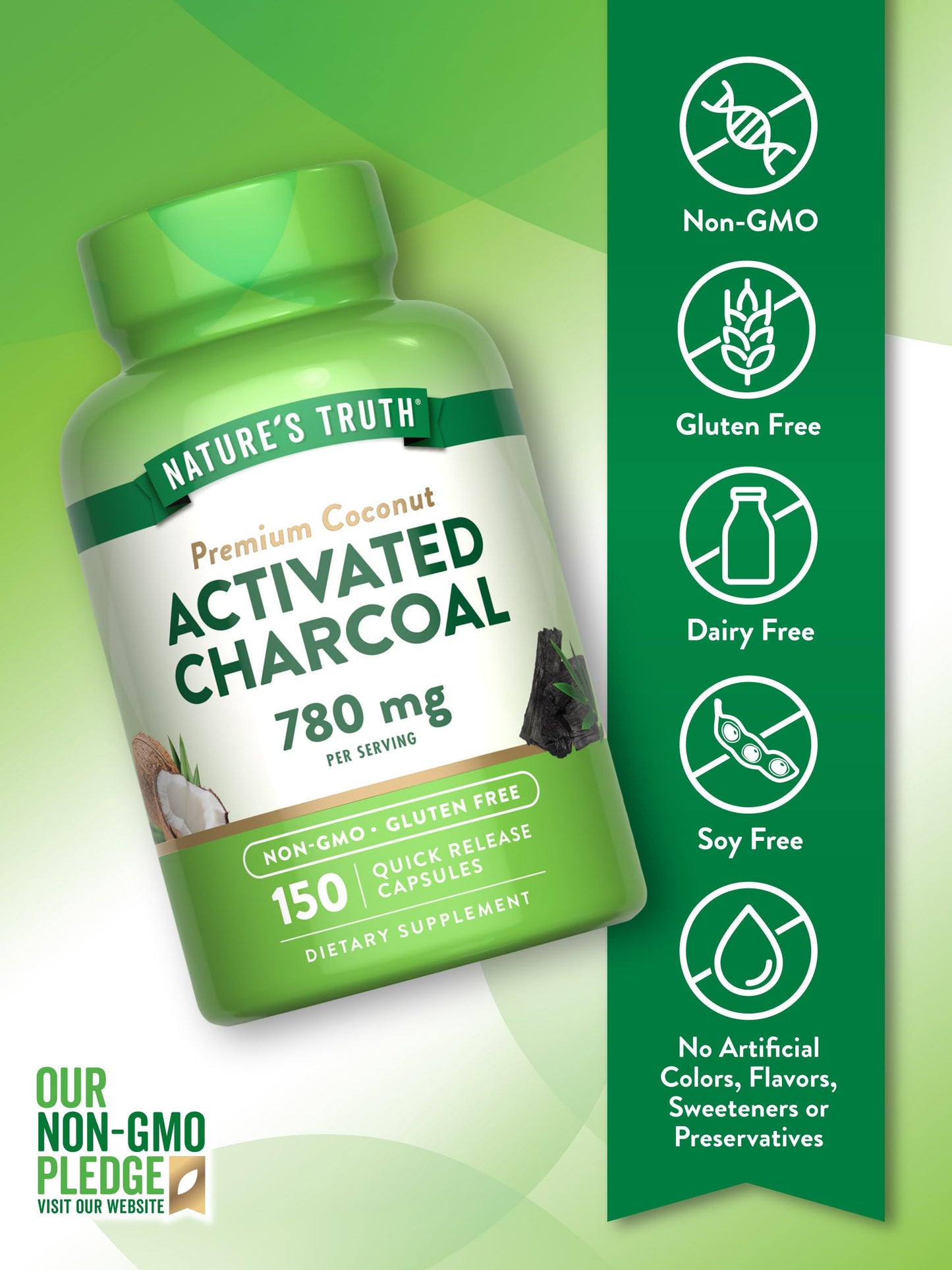 Nature's Truth Activated Charcoal Capsules 150 Count