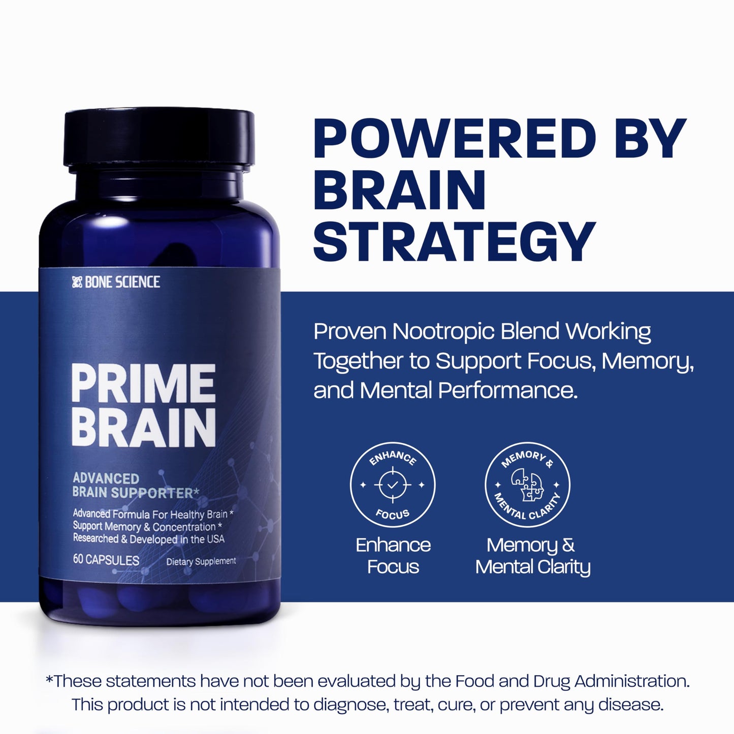 BONE SCIENCE Prime Brain Memory & Focus Support, 60 Capsules