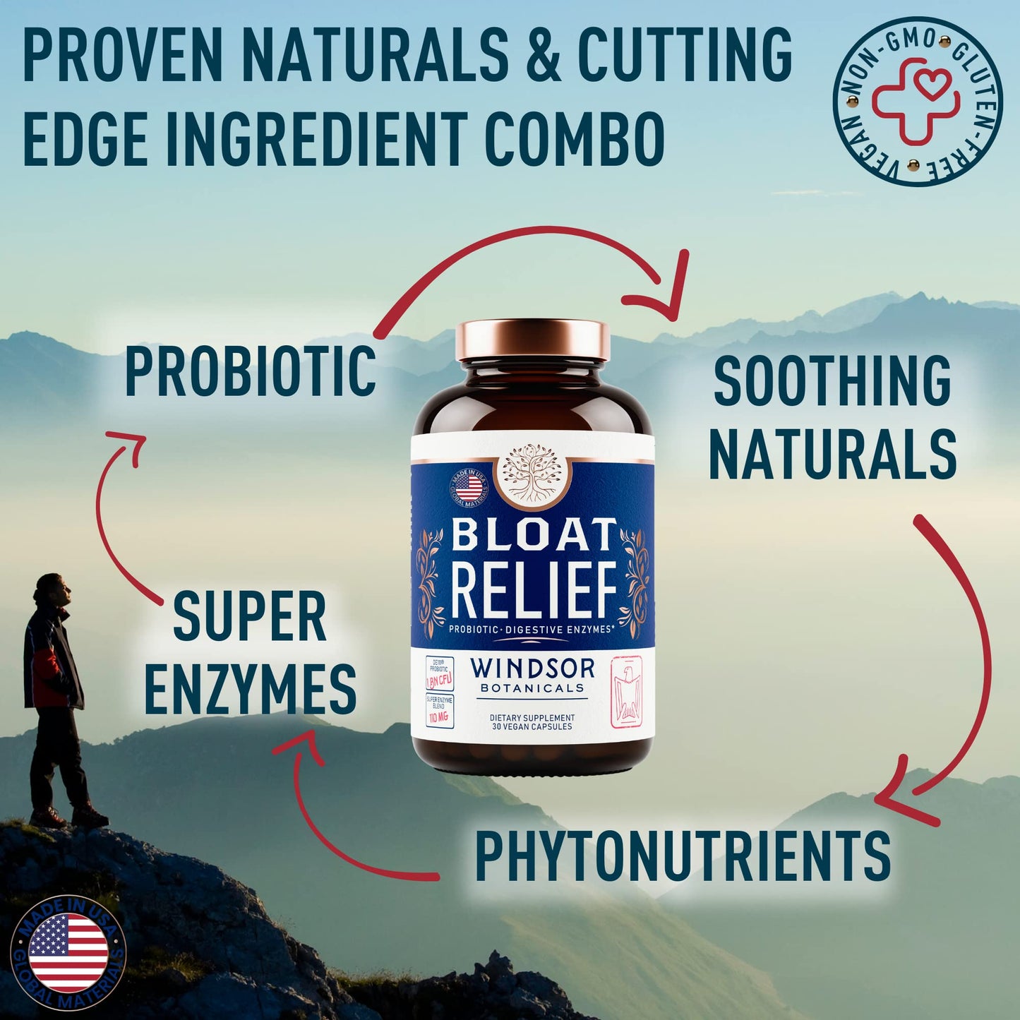 Windsor Botanicals Bloat Relief Probiotic and Digestive Enzymes Capsules 30