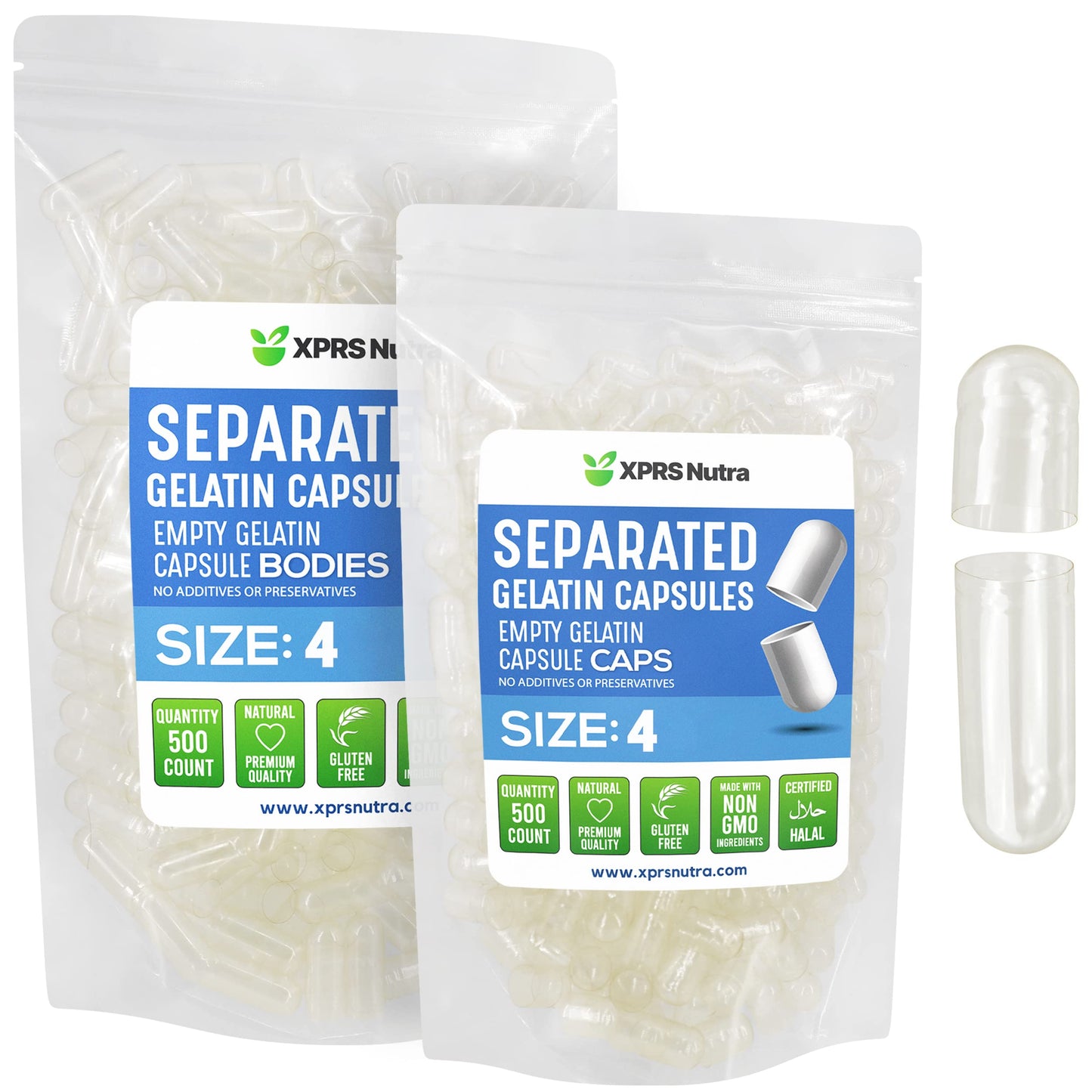 XPRS Nutra Gelatin Size 4 Empty Capsules, 500 Count