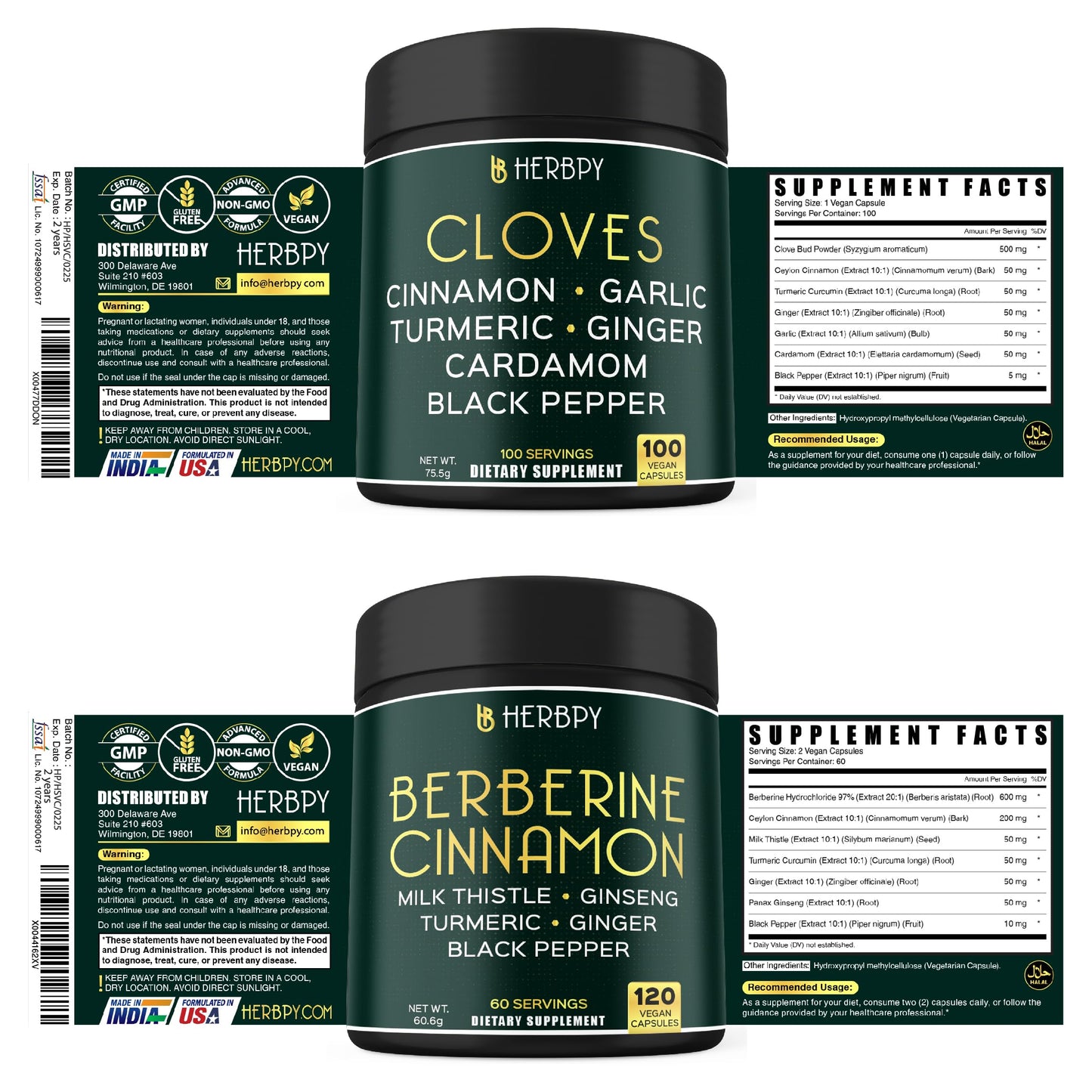 Herbpy 7in1 Cloves & Berberine Capsules Bundle, 220 Capsules