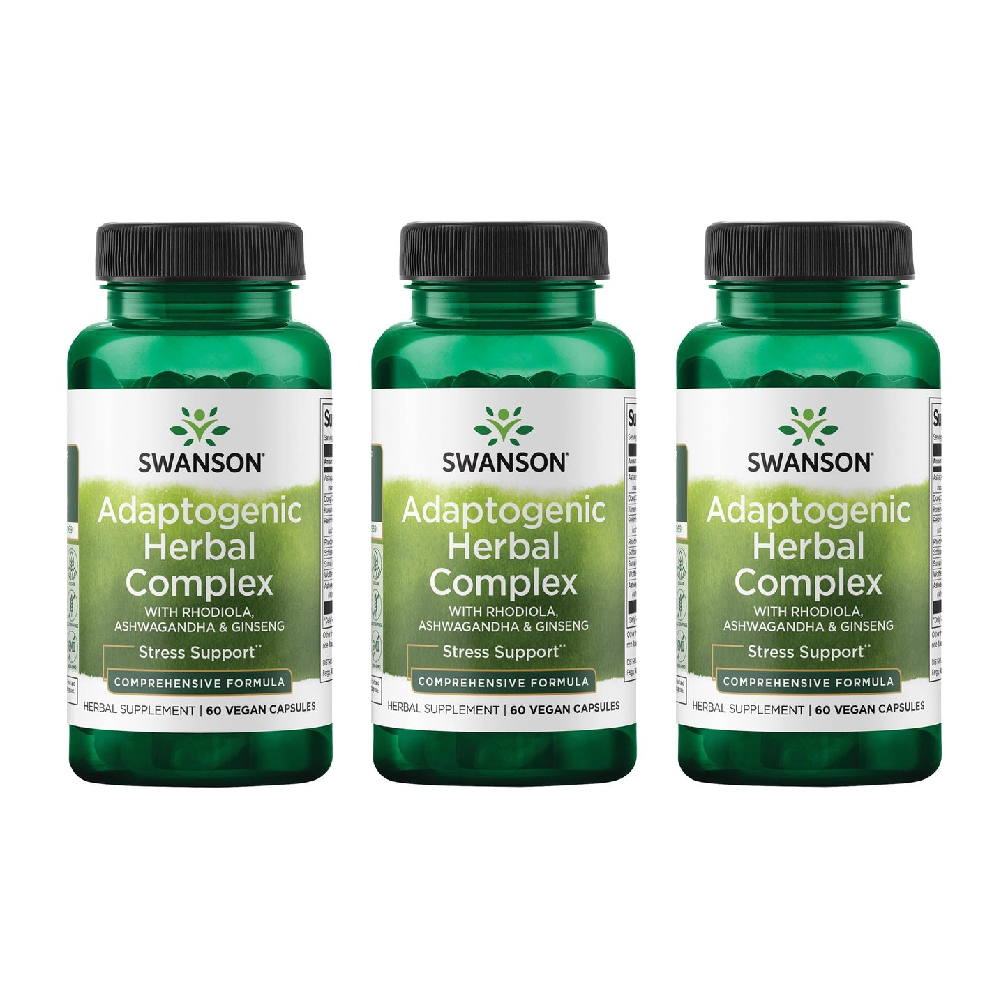 Swanson Rhodiola Ashwagandha Ginseng Complex Mood Energy Immune Function Nervous System Stress Support Adaptogen Herb Supplement 180 Capsules