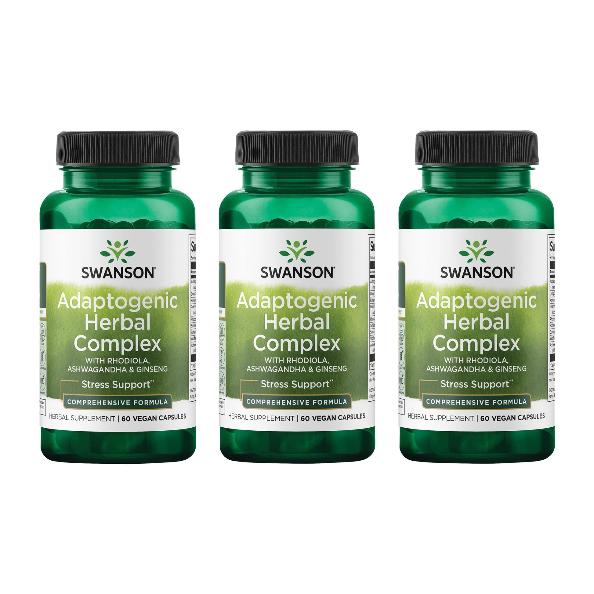 Swanson Rhodiola Ashwagandha Ginseng Complex Mood Energy Immune Function Nervous System Stress Support Adaptogen Herb Supplement 180 Capsules
