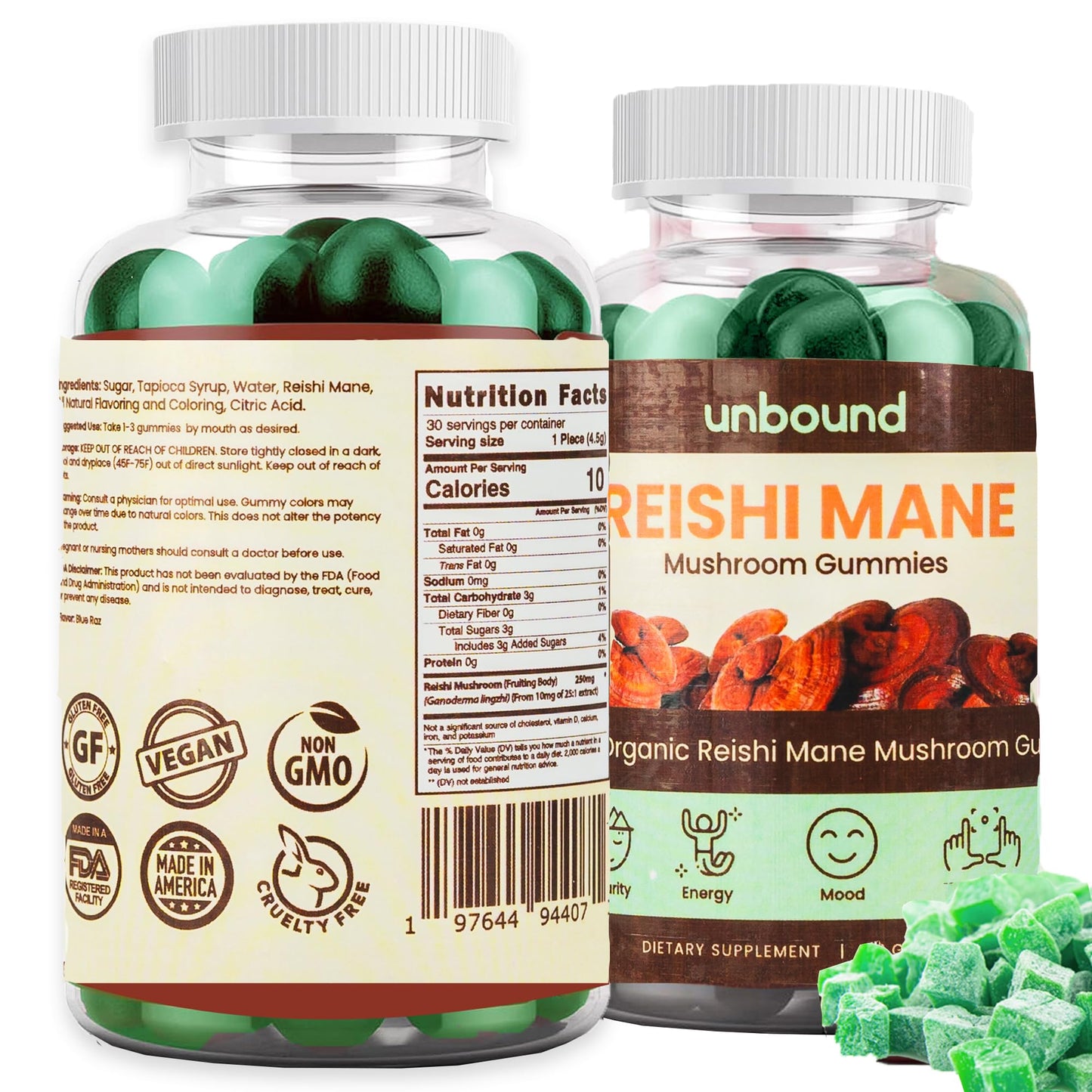 Unbound Mushroom Gummies Reishi Mushroom 60 Gummies