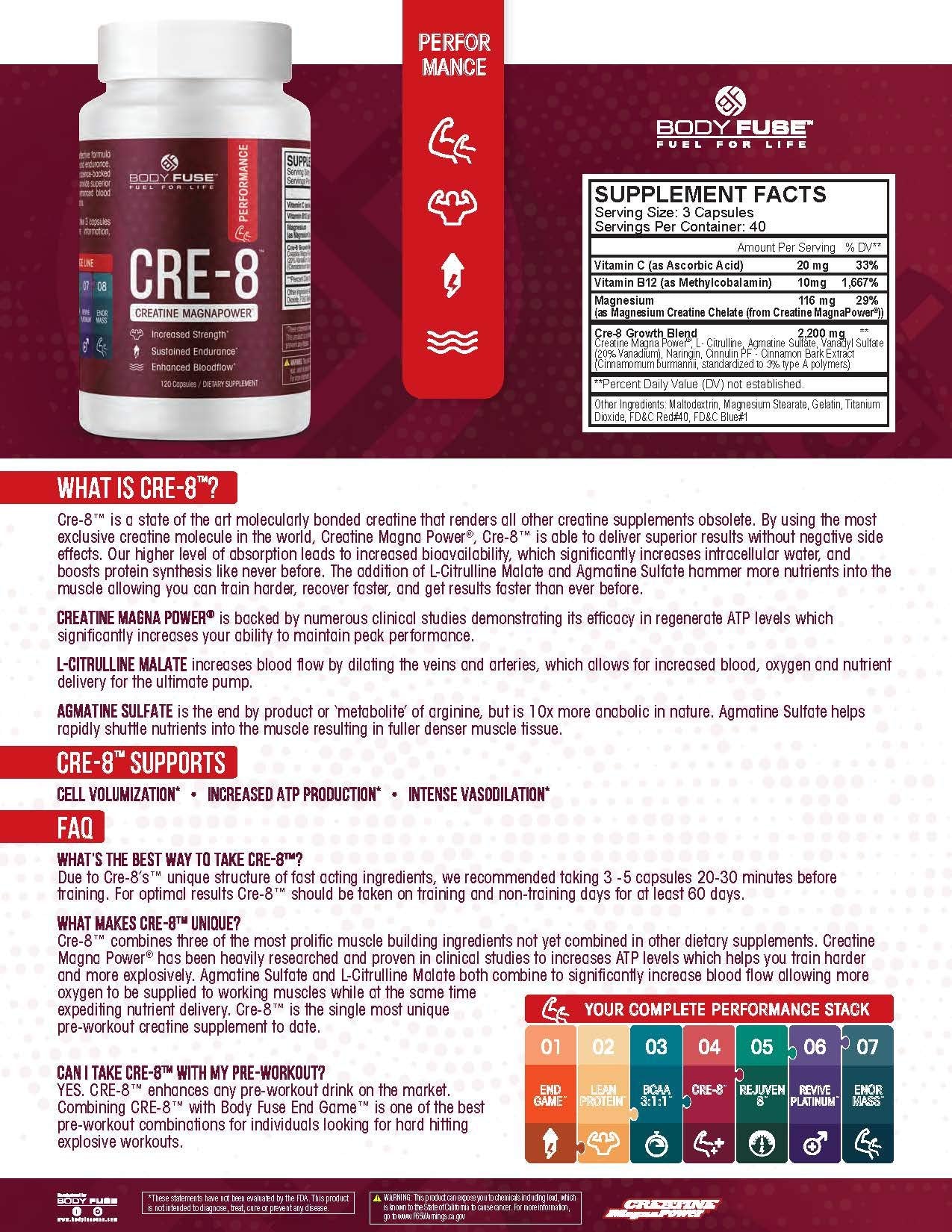 Body Fuse CRE-8 Creatine Capsules 120 Count