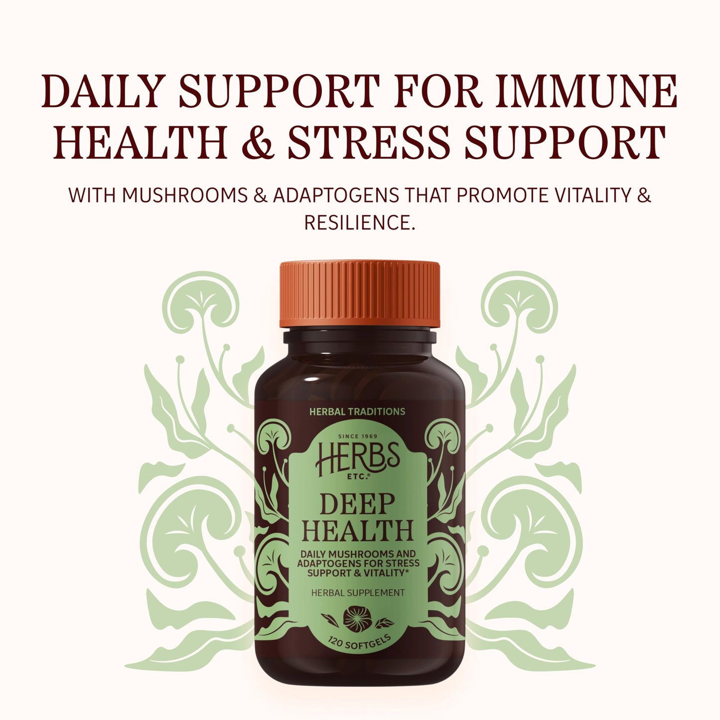 Herbs Etc. Deep Health Softgels Mushroom Complex for Vitality & Immune System Support with Reishi, Shiitake & Rhodiola Root, Gluten-Free & Organic, 120 Softgels